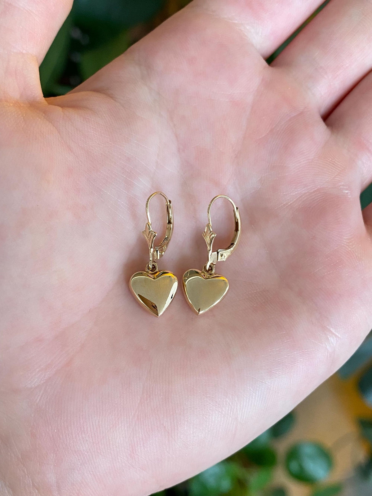 Vintage 14k Puffy Heart Dangle Earrings