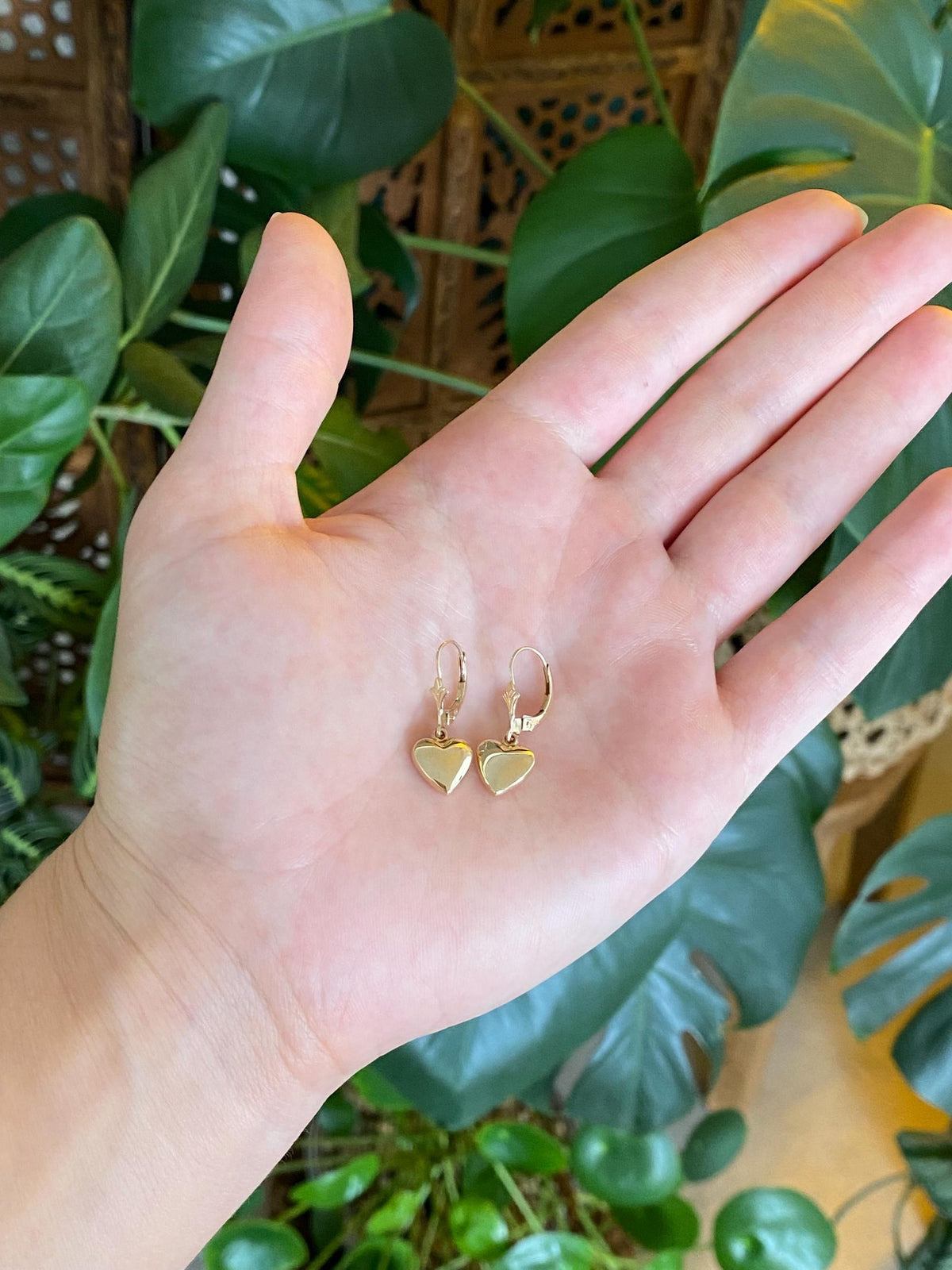 Vintage 14k Puffy Heart Dangle Earrings