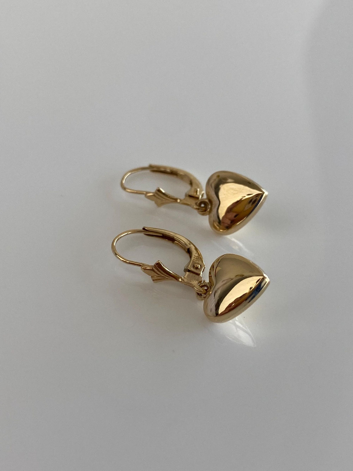 Vintage 14k Puffy Heart Dangle Earrings