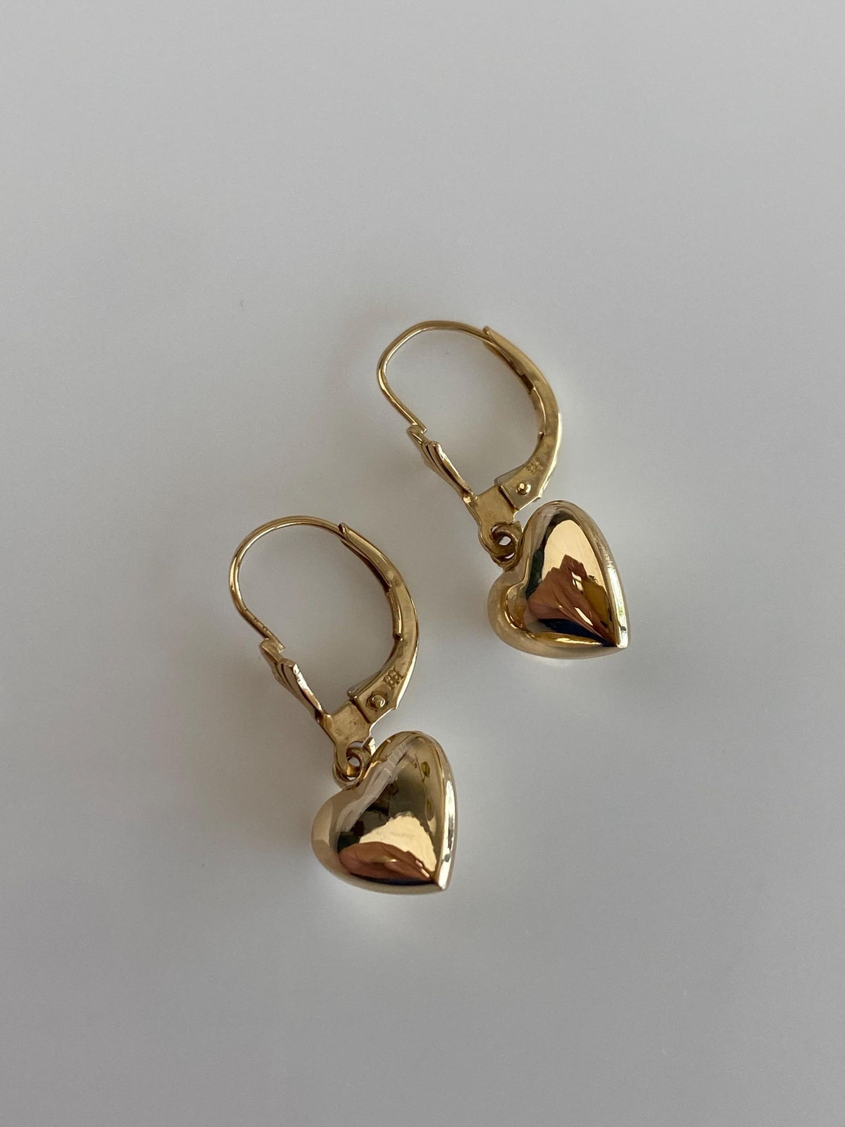 Vintage 14k Puffy Heart Dangle Earrings