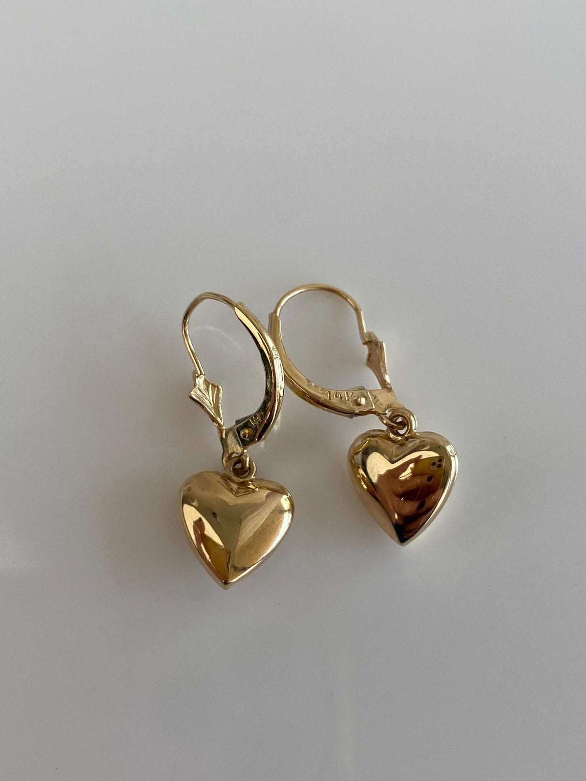 Vintage 14k Puffy Heart Dangle Earrings