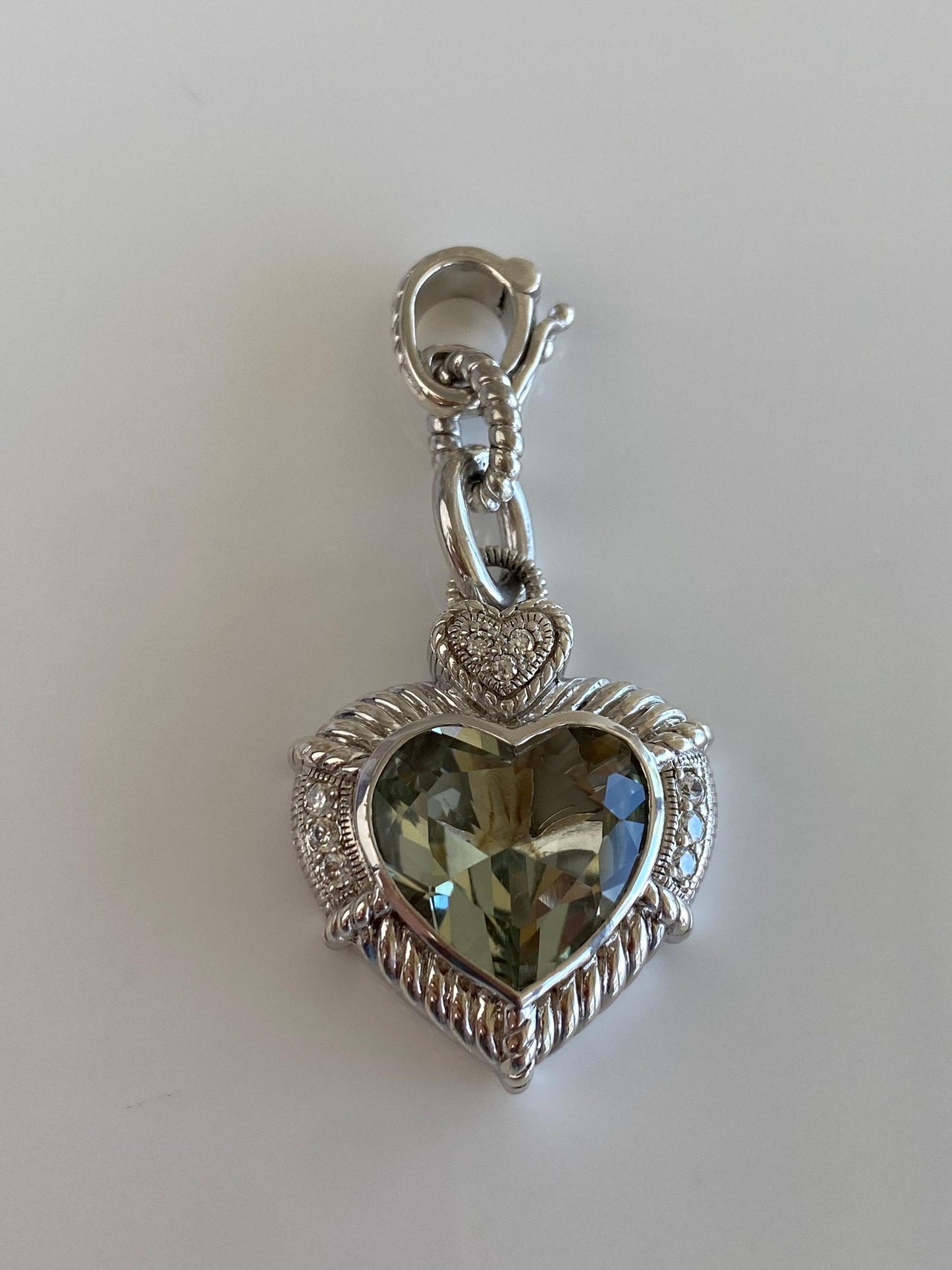 Judith Ripka Solid Sterling Silver Aquamarine Clear Cubic Zirconia Heart Clasp Charm
