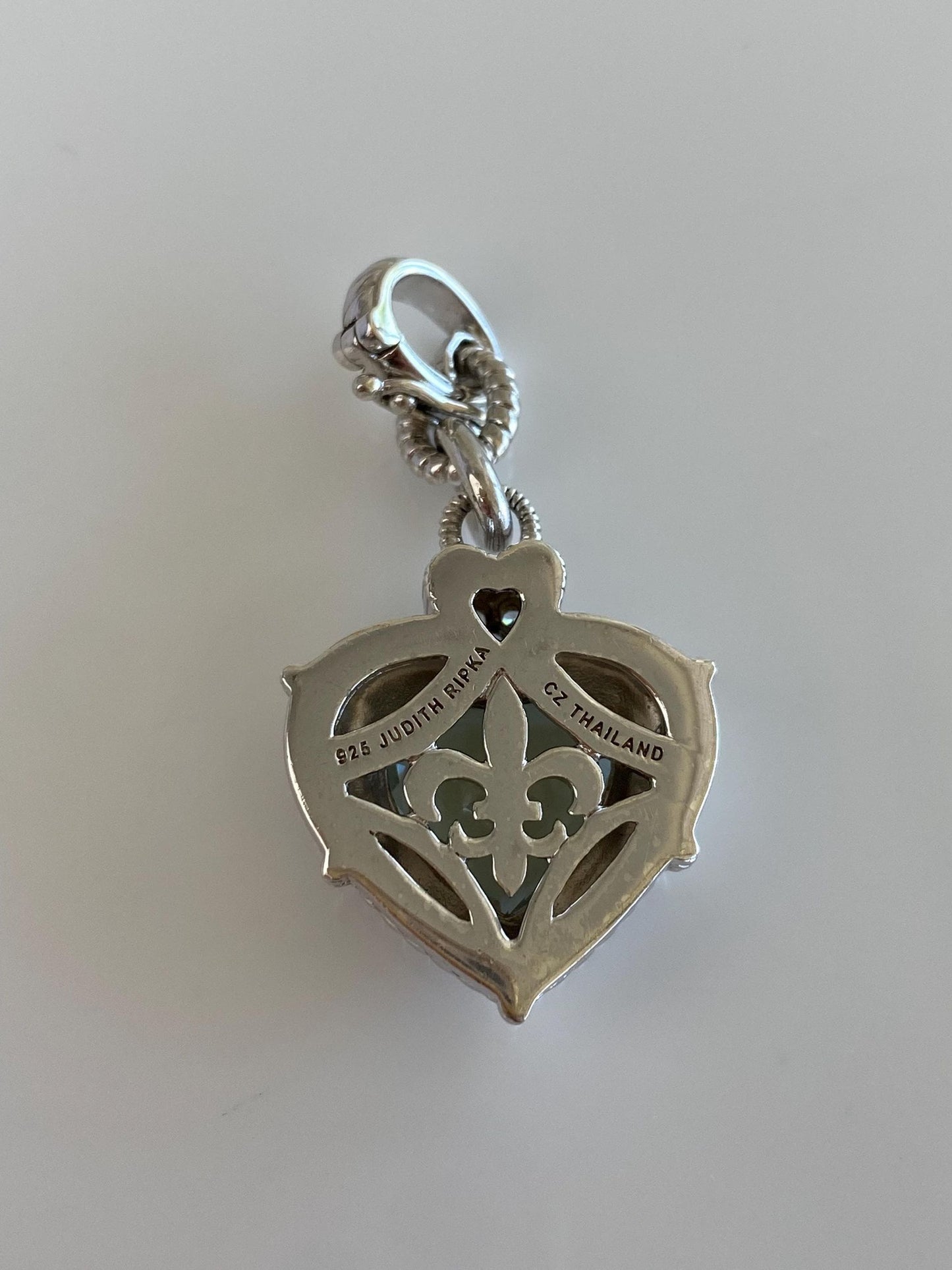 Judith Ripka Solid Sterling Silver Aquamarine Clear Cubic Zirconia Heart Clasp Charm