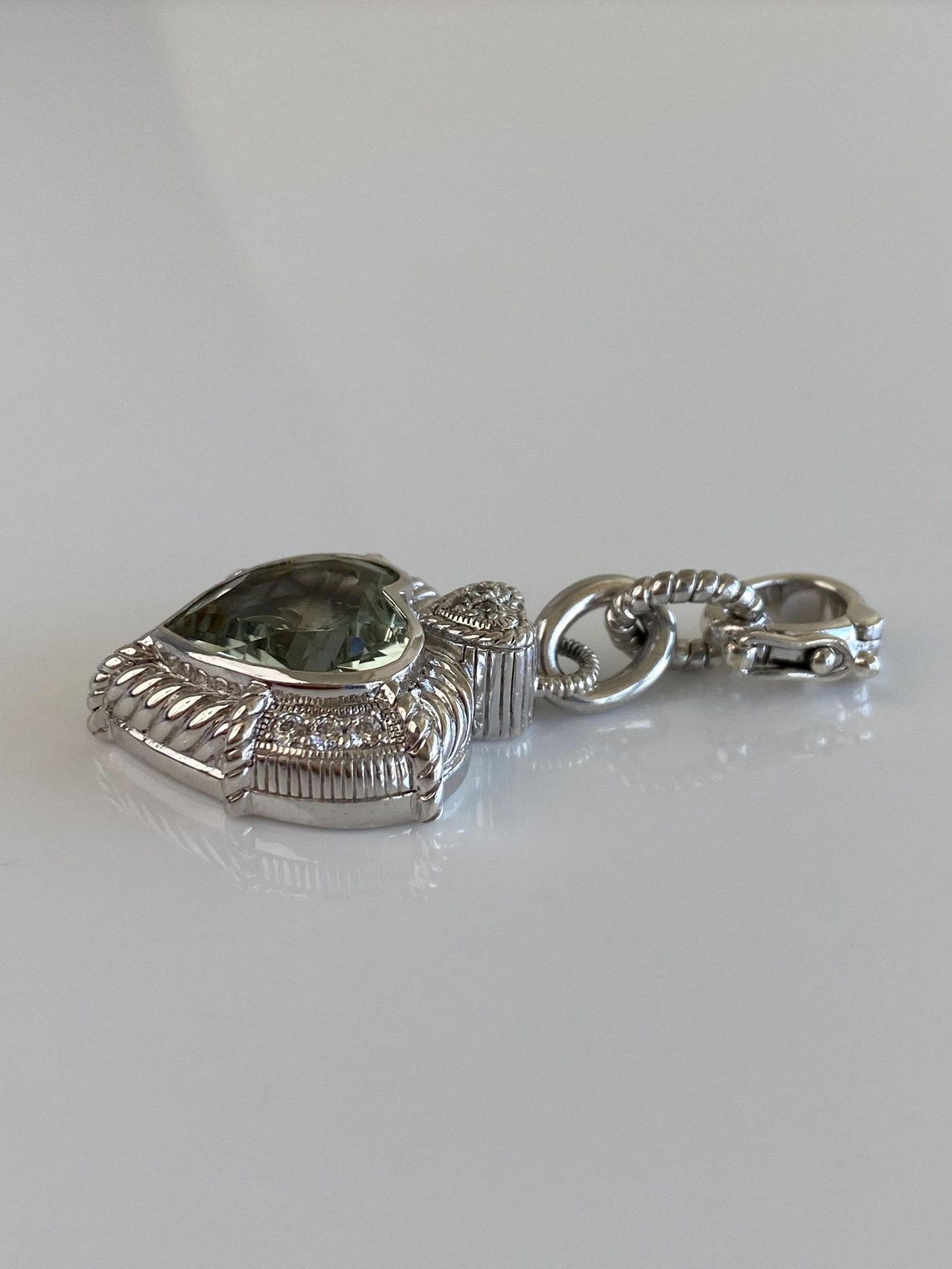 Judith Ripka Solid Sterling Silver Aquamarine Clear Cubic Zirconia Heart Clasp Charm