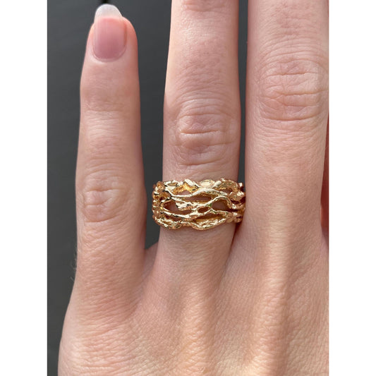 Vintage Solid 14k Yellow Gold Organic Branches Ring Band - Size 5.75