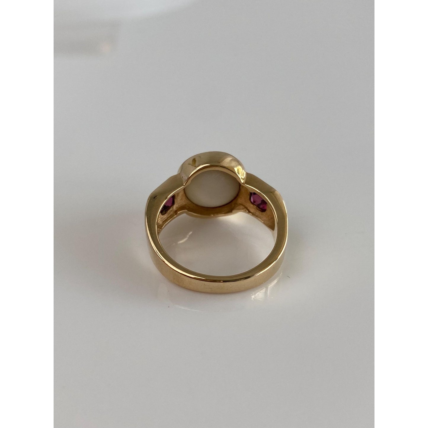 Vintage Solid 14k Yellow Gold Pink Tourmaline Mabe Pearl Ring - Size 7