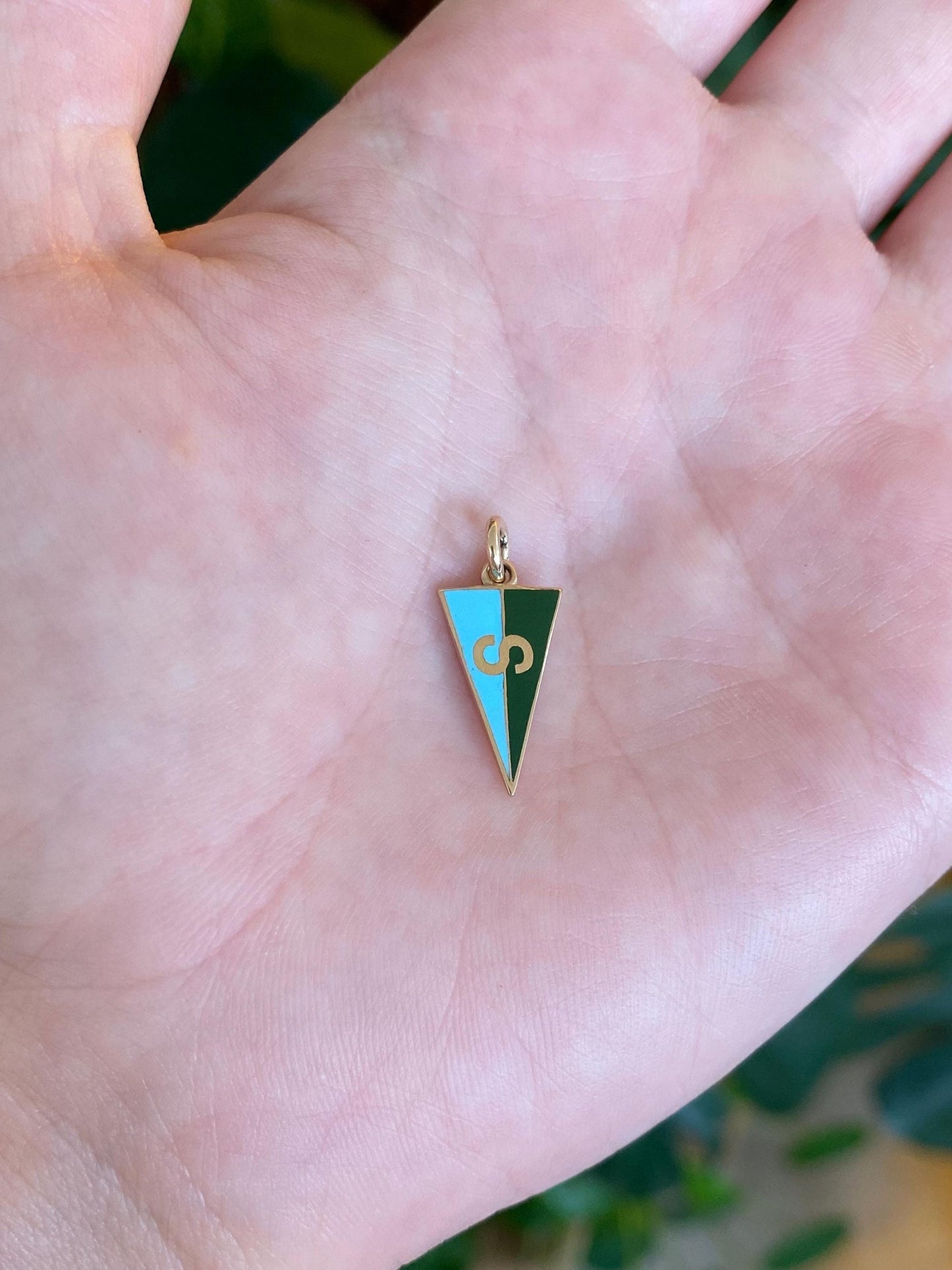 Vintage Solid 14k Yellow Gold Enamel 'S' Flag Charm