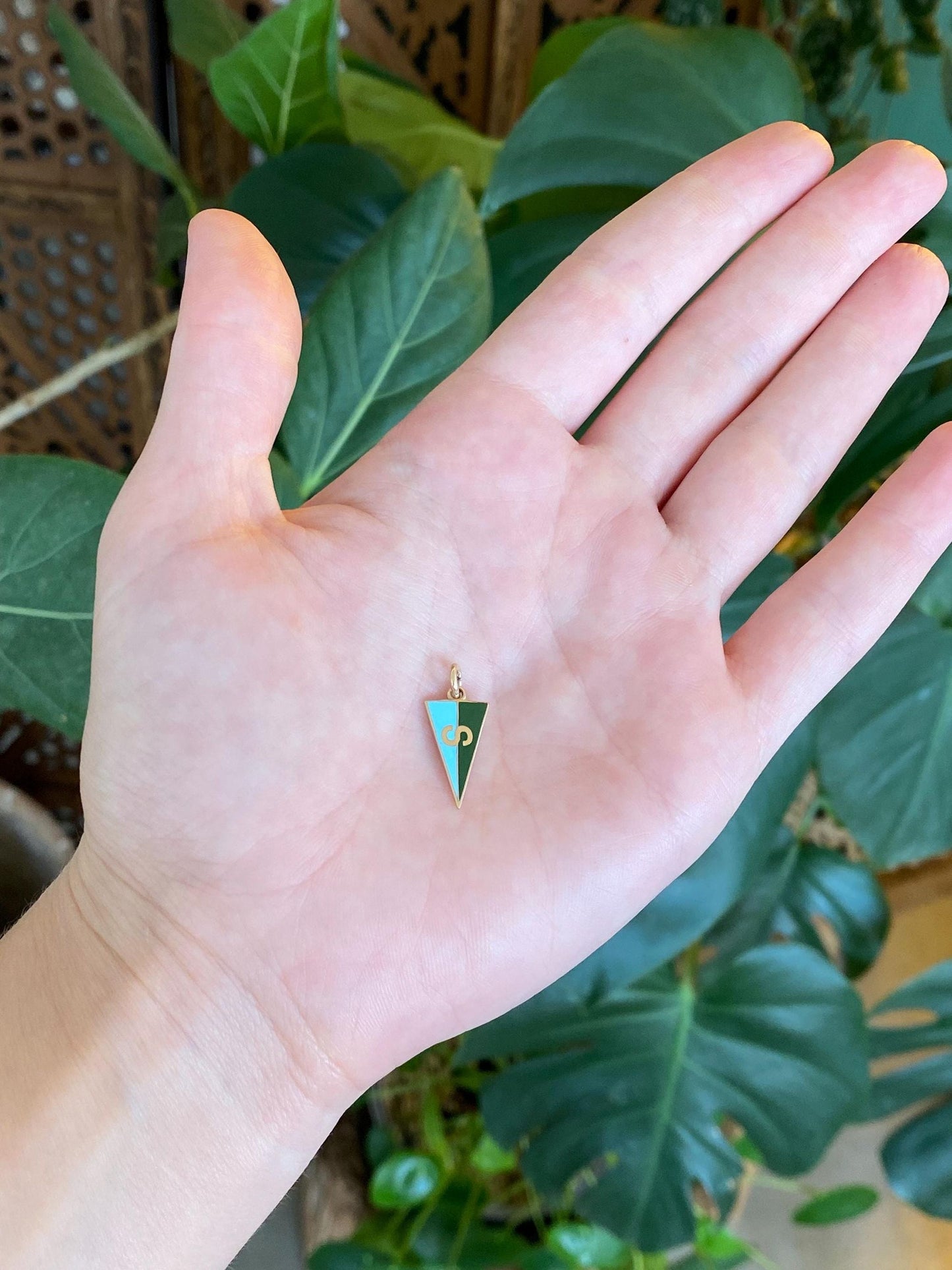 Vintage Solid 14k Yellow Gold Enamel 'S' Flag Charm