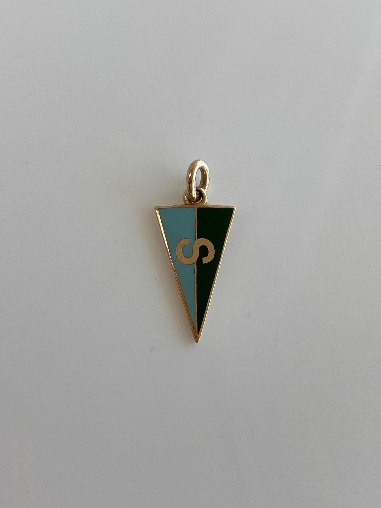 Vintage Solid 14k Yellow Gold Enamel 'S' Flag Charm