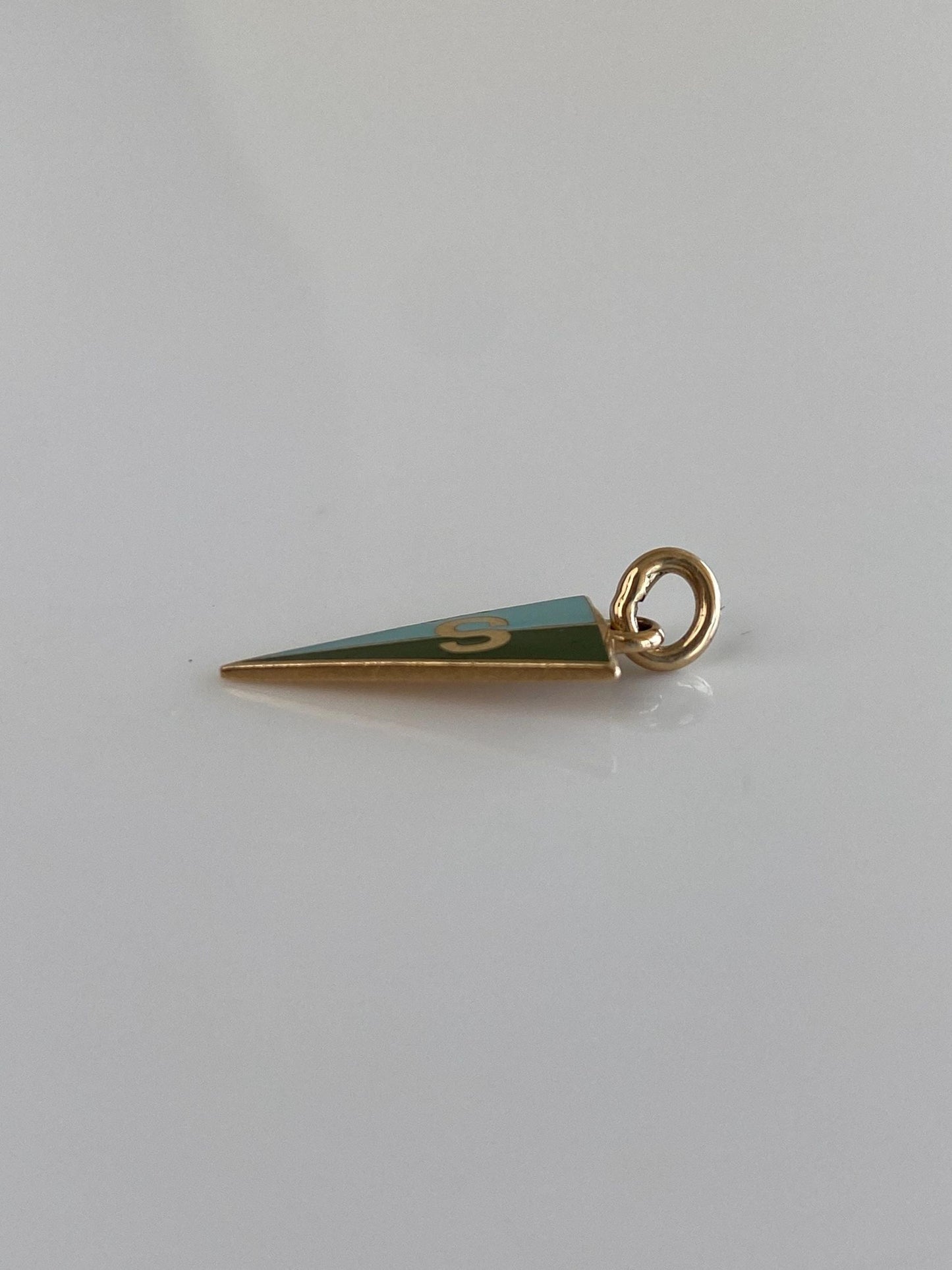 Vintage Solid 14k Yellow Gold Enamel 'S' Flag Charm