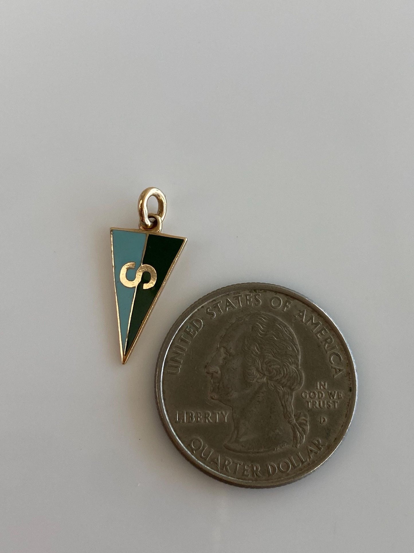 Vintage Solid 14k Yellow Gold Enamel 'S' Flag Charm