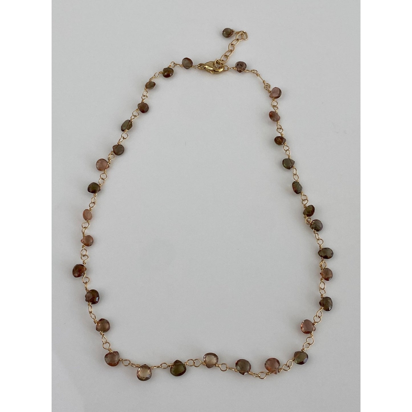 Vintage Solid 14k Yellow Gold Smokey & Pink Quartz Bead Link Necklace - 15.5 inches