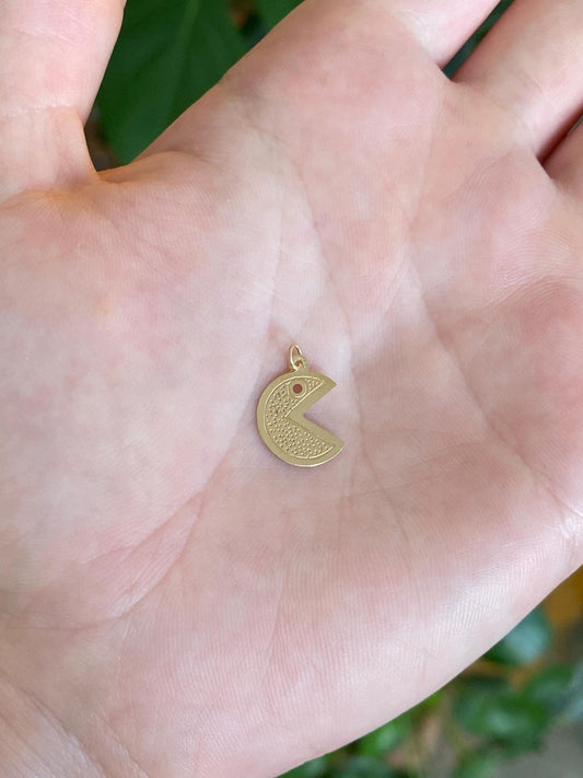 Vintage Solid 14k Yellow Gold Pacman Charm