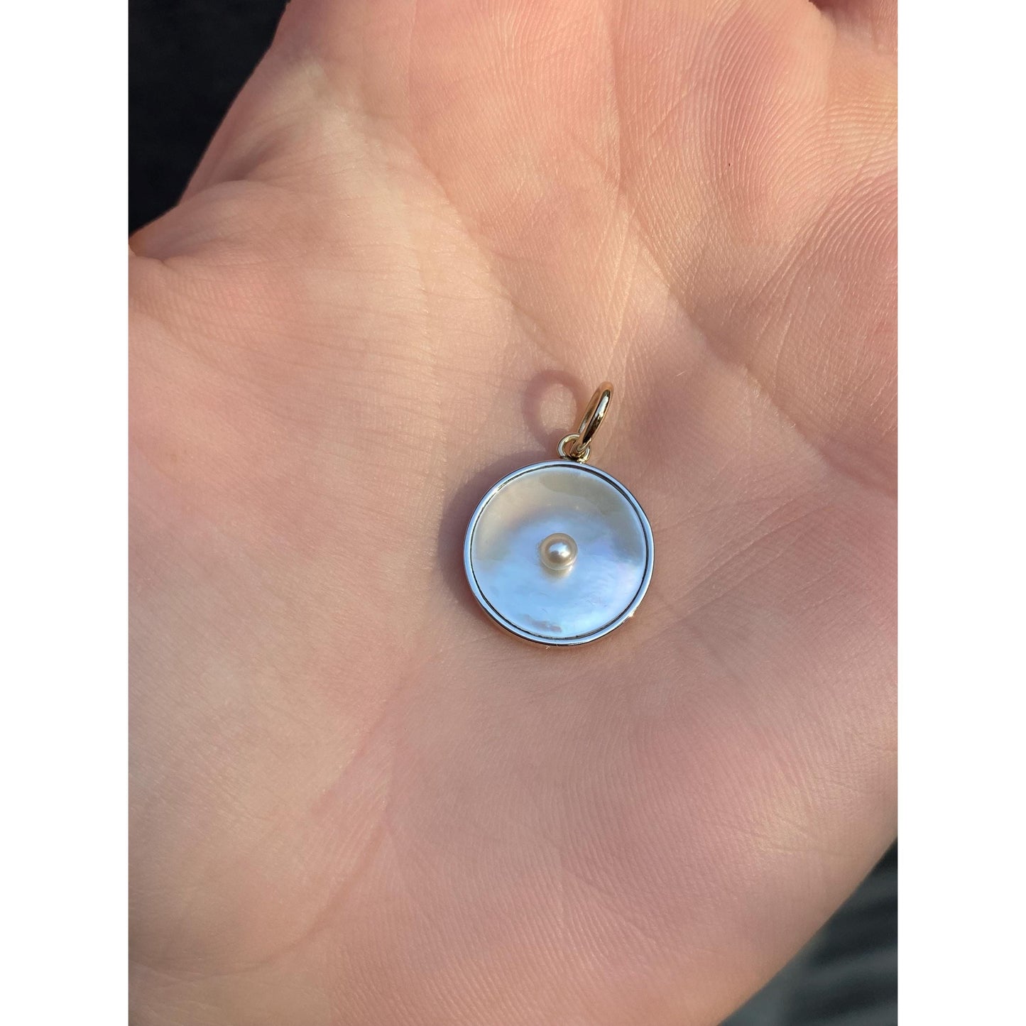 Vintage Solid 14k Yellow Gold Mother Of Pearl Cufflink Conversion Charm