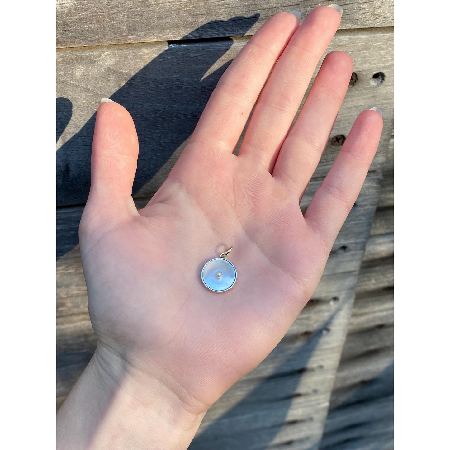 Vintage Solid 14k Yellow Gold Mother Of Pearl Cufflink Conversion Charm