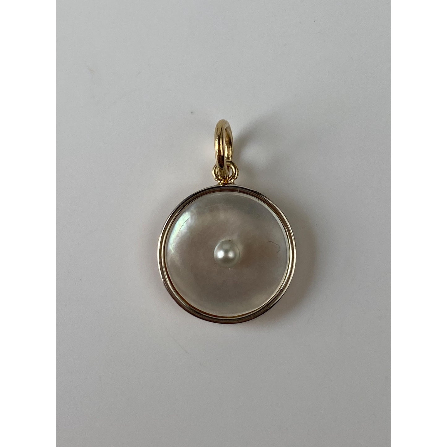Vintage Solid 14k Yellow Gold Mother Of Pearl Cufflink Conversion Charm