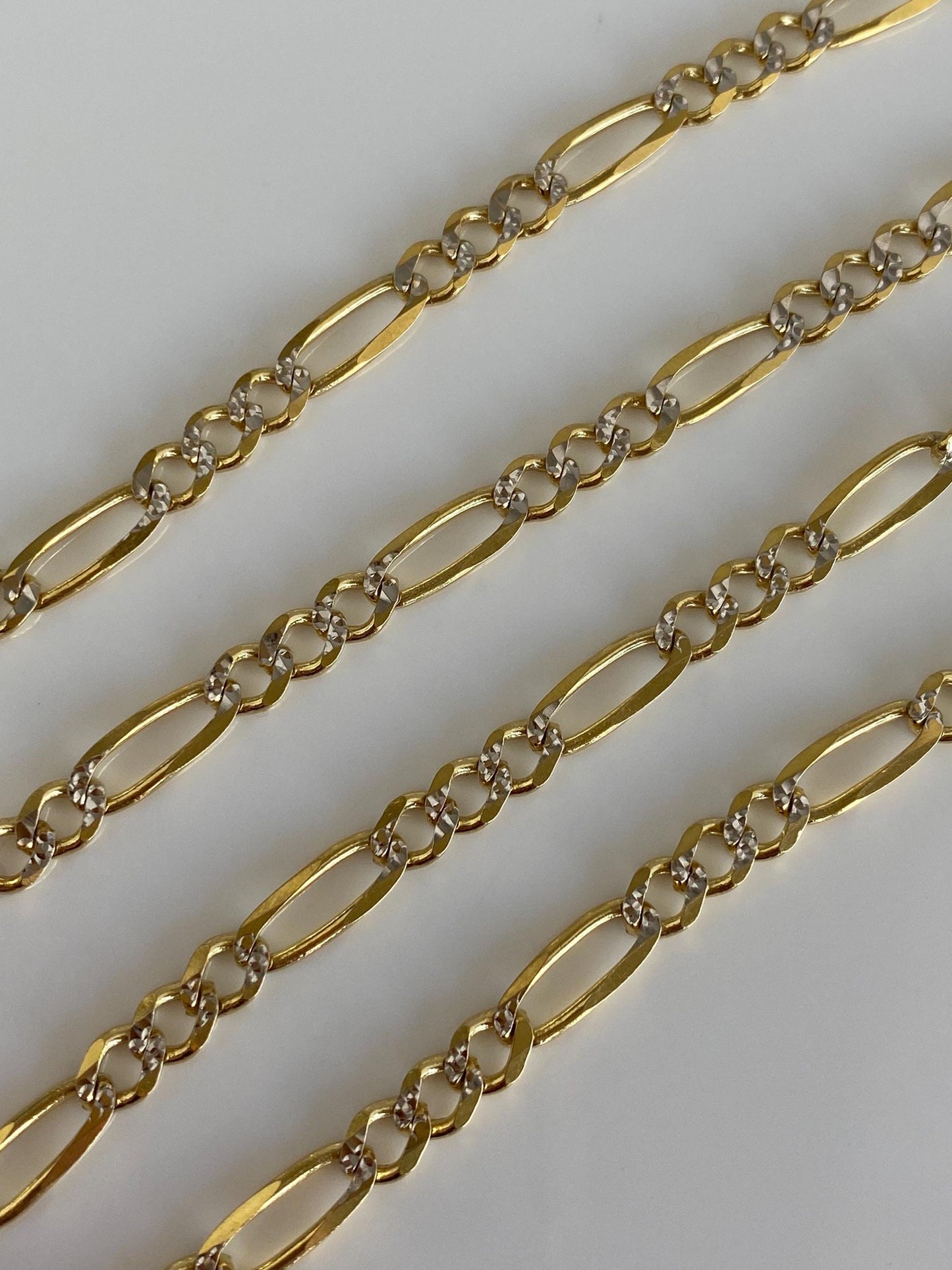 Vintage Solid 10k White & Yellow Gold Figaro Chain Necklace - 22 inches