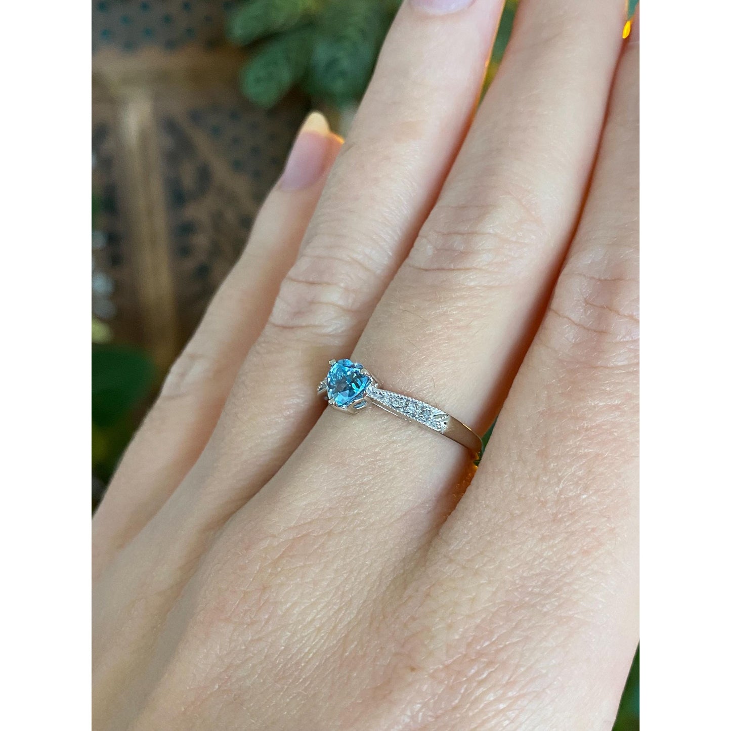 Vintage Solid 10k White Gold Diamond Topaz Heart Ring - Size 6.25