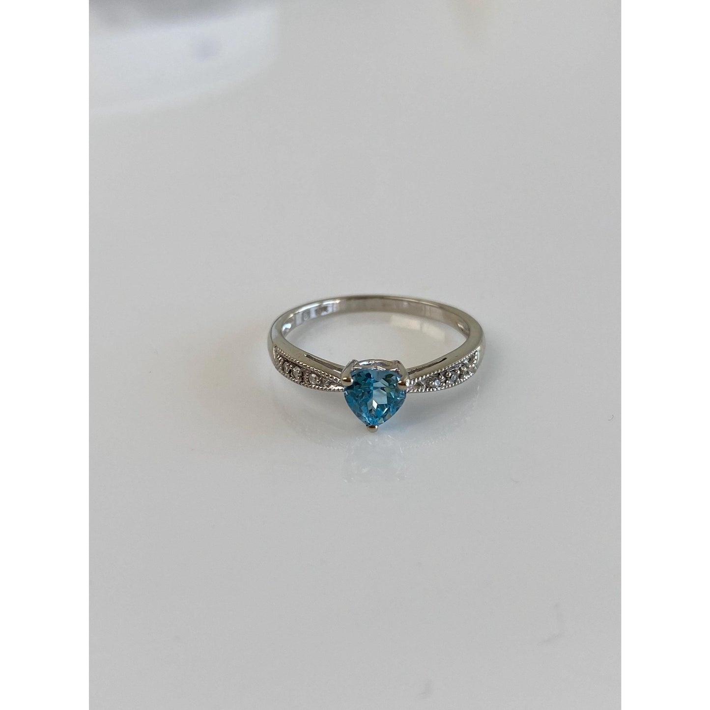 Vintage Solid 10k White Gold Diamond Topaz Heart Ring - Size 6.25