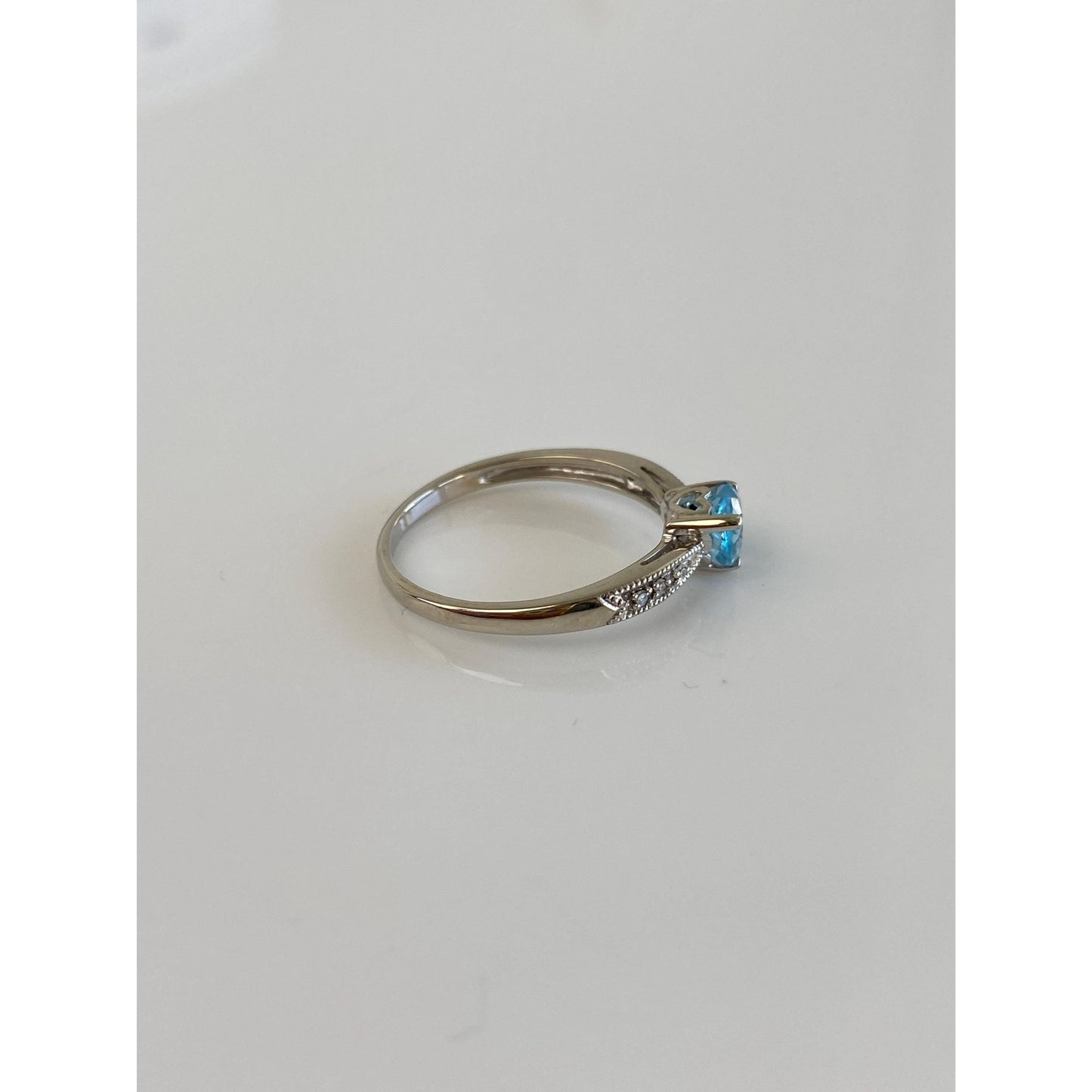 Vintage Solid 10k White Gold Diamond Topaz Heart Ring - Size 6.25