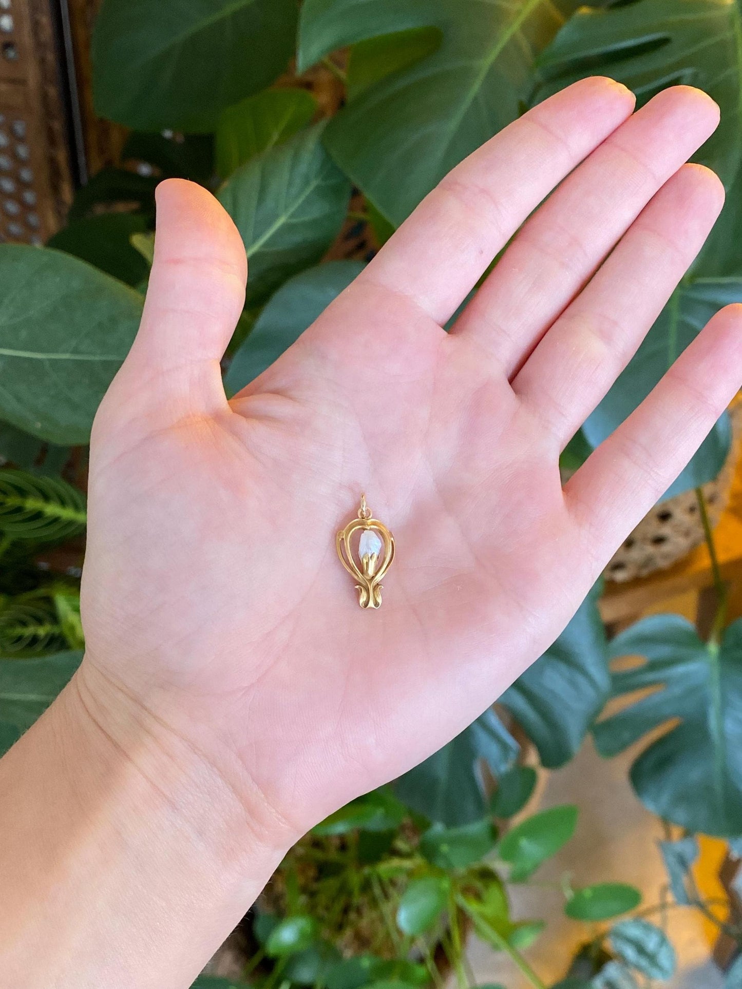 Vintage Solid 14k Yellow Gold Freeform Pearl Stick Pin Conversion Charm