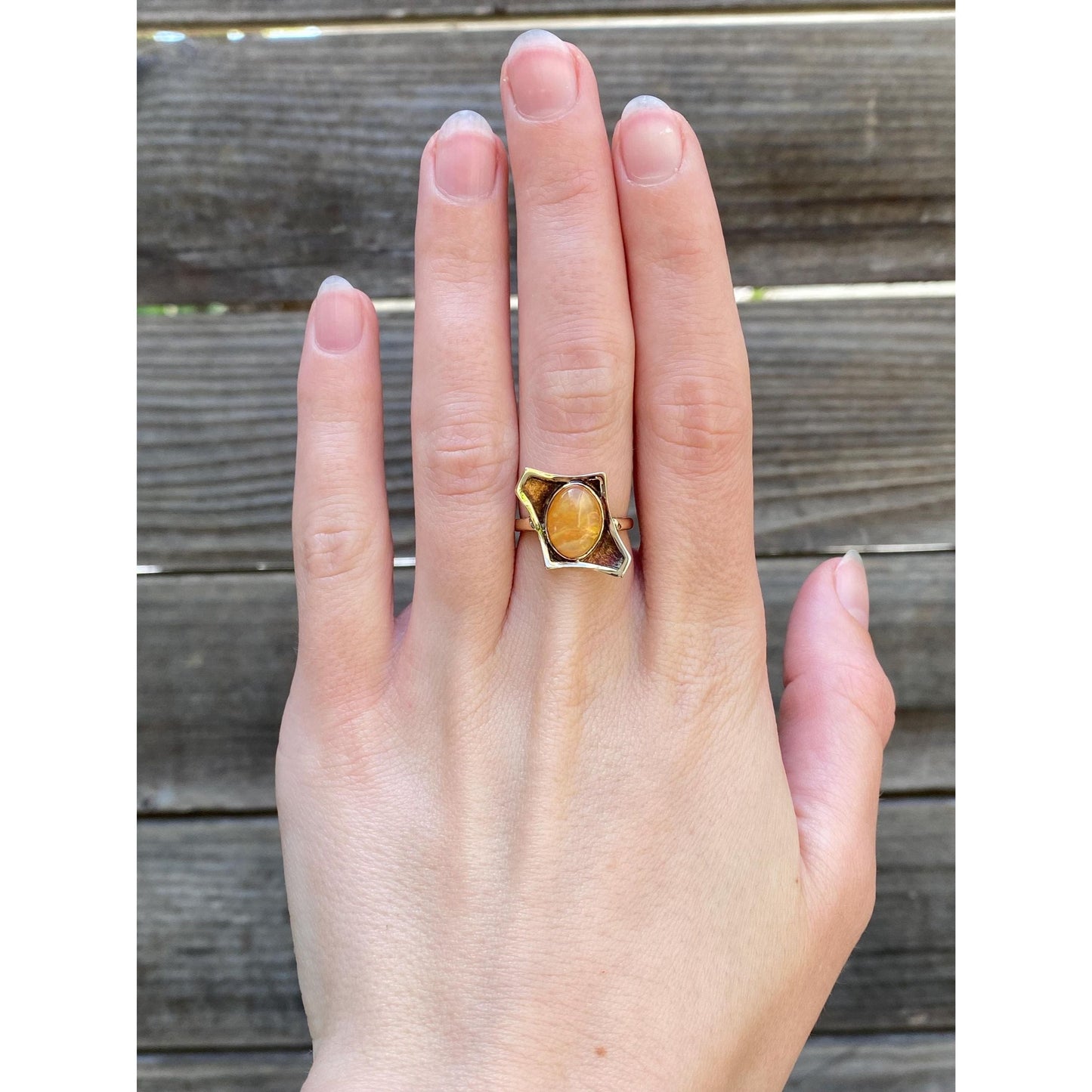 Vintage Solid 14k Yellow Gold Mexican Fire Opal Ring Band - Size 5.75
