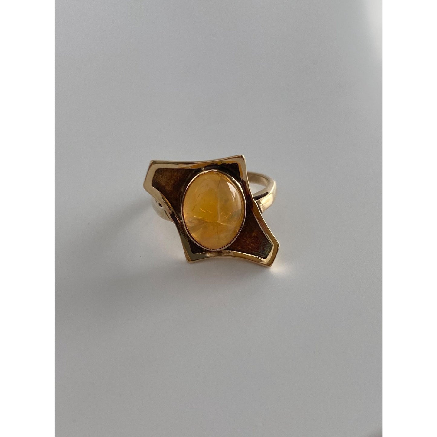 Vintage Solid 14k Yellow Gold Mexican Fire Opal Ring Band - Size 5.75