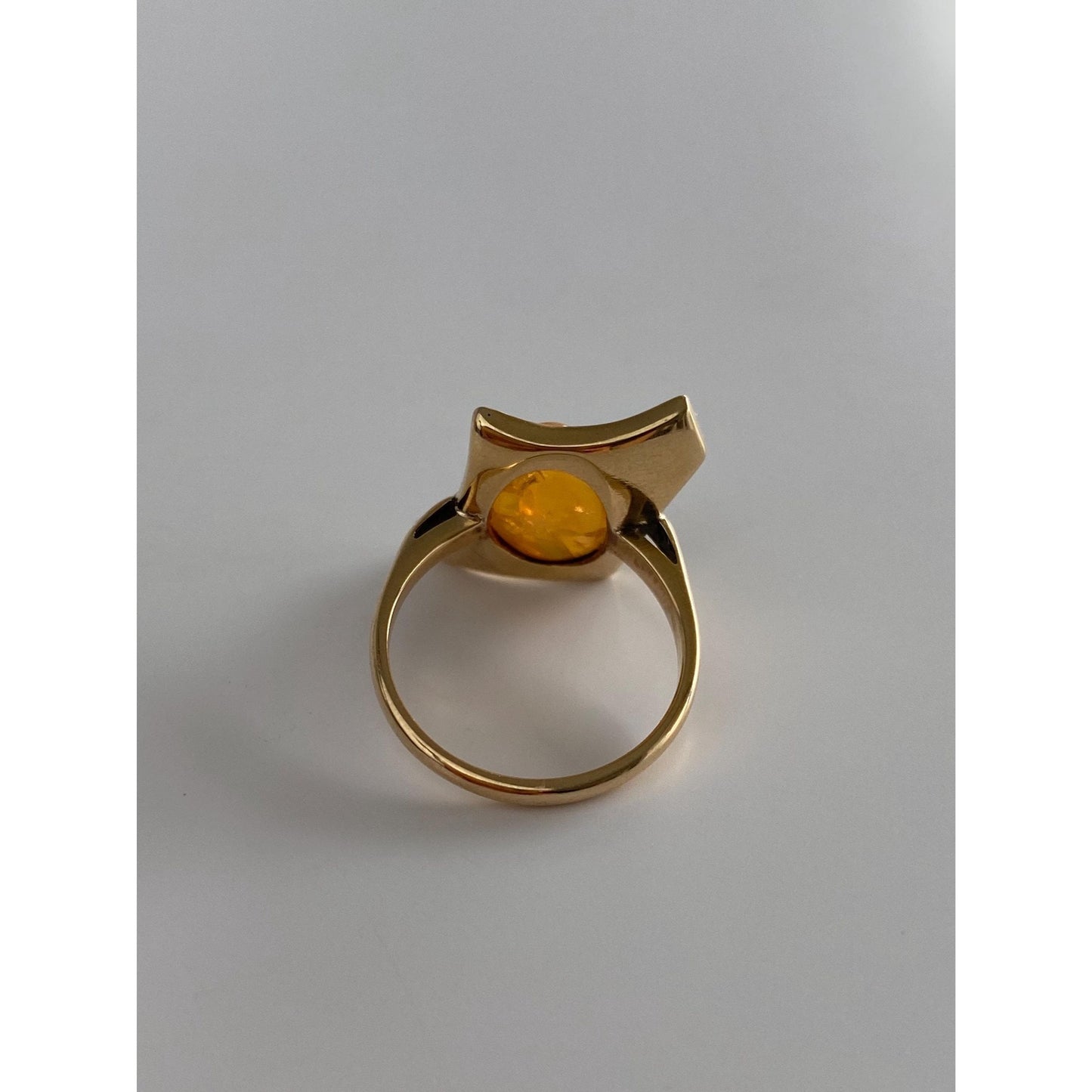 Vintage Solid 14k Yellow Gold Mexican Fire Opal Ring Band - Size 5.75