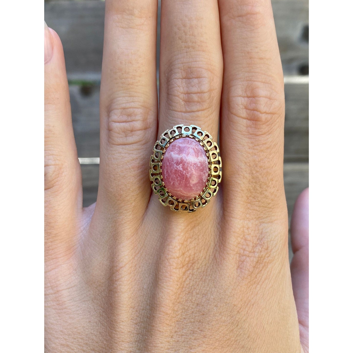 Vintage Solid 14k Yellow Gold Rhodolite Cocktail Ring - Size 7.75