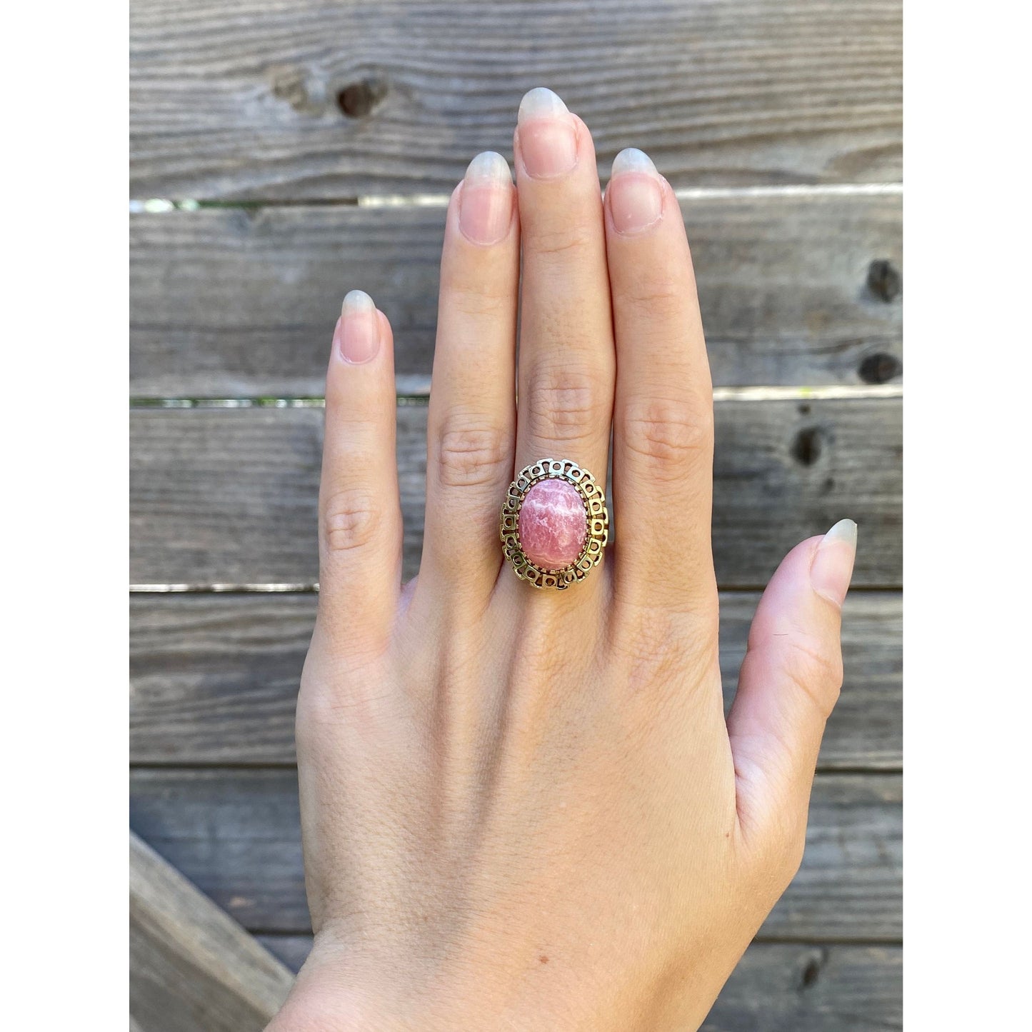 Vintage Solid 14k Yellow Gold Rhodolite Cocktail Ring - Size 7.75