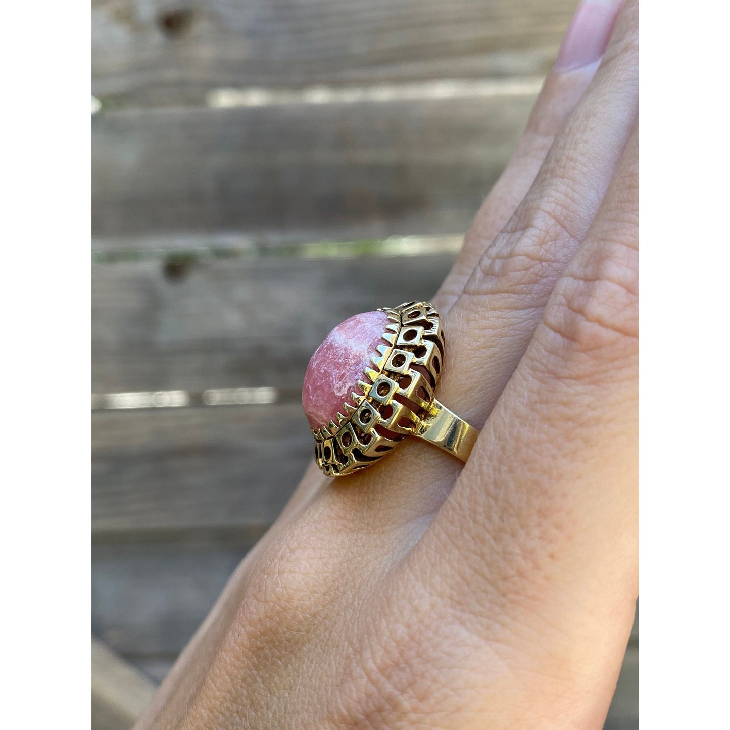 Vintage Solid 14k Yellow Gold Rhodolite Cocktail Ring - Size 7.75