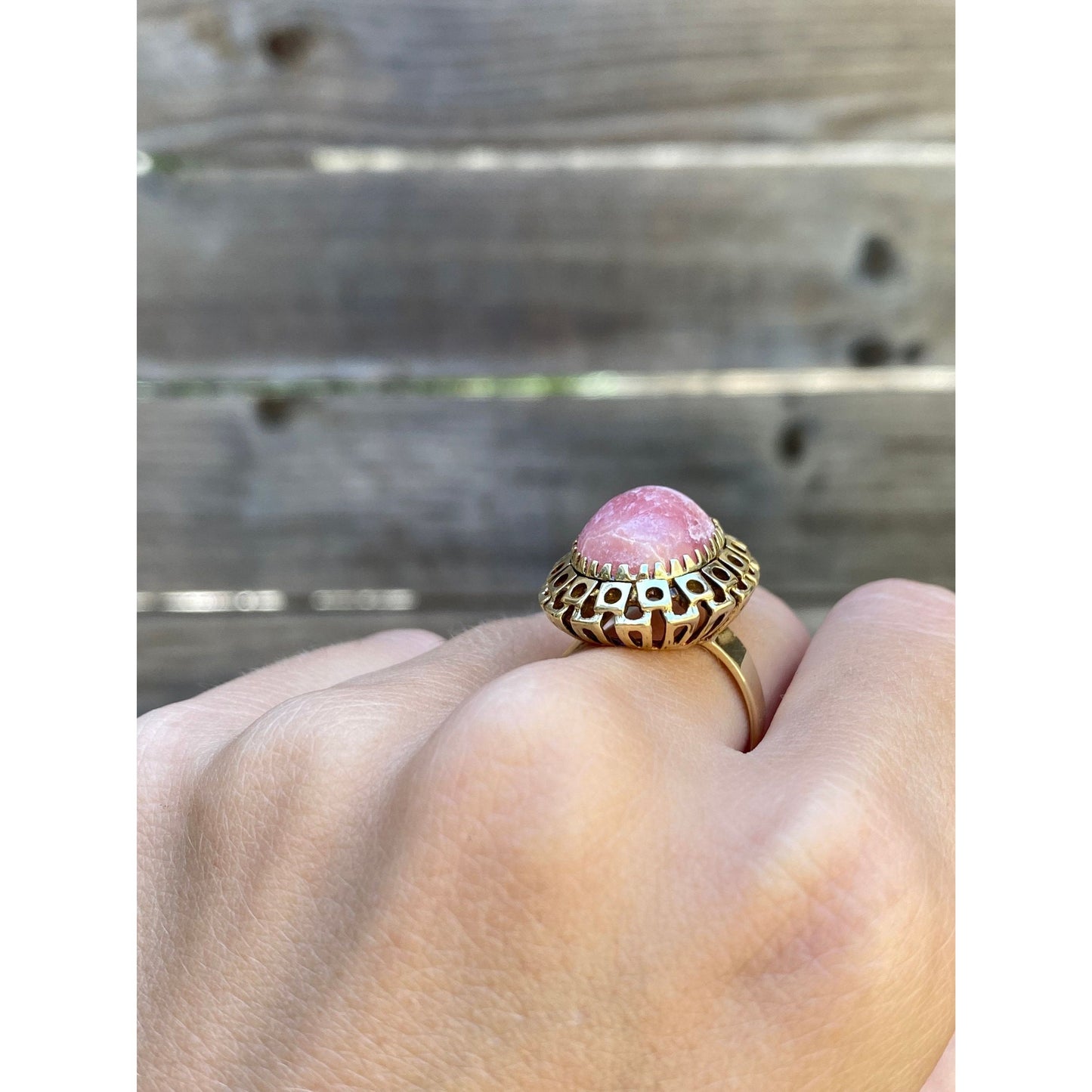 Vintage Solid 14k Yellow Gold Rhodolite Cocktail Ring - Size 7.75