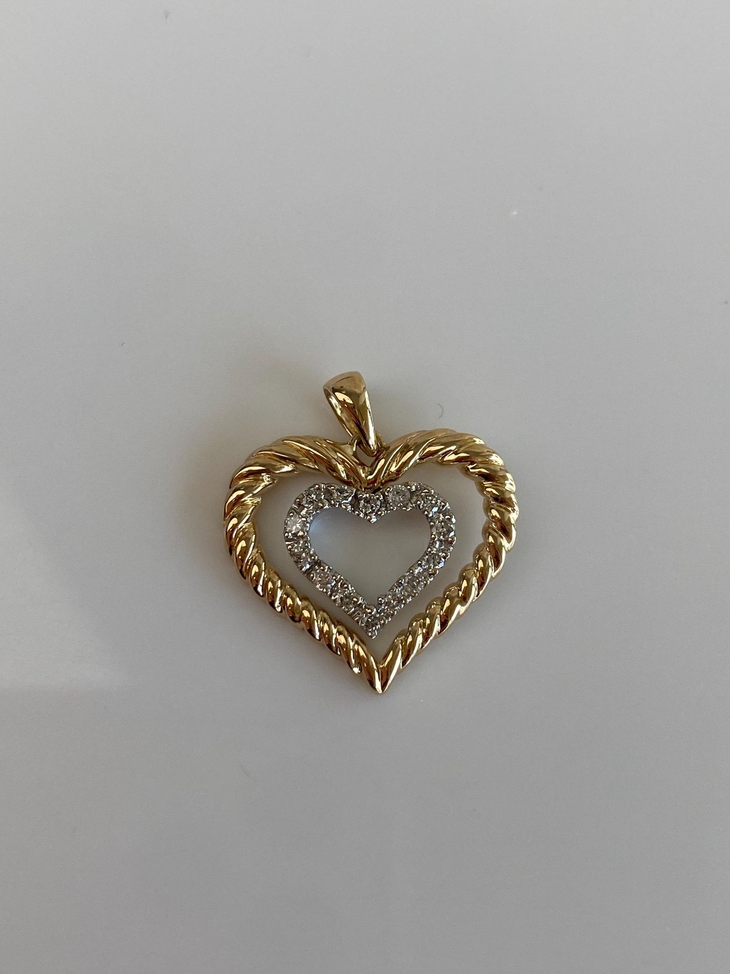 Vintage Solid 14k White & Yellow Gold Diamond Hearts Charm
