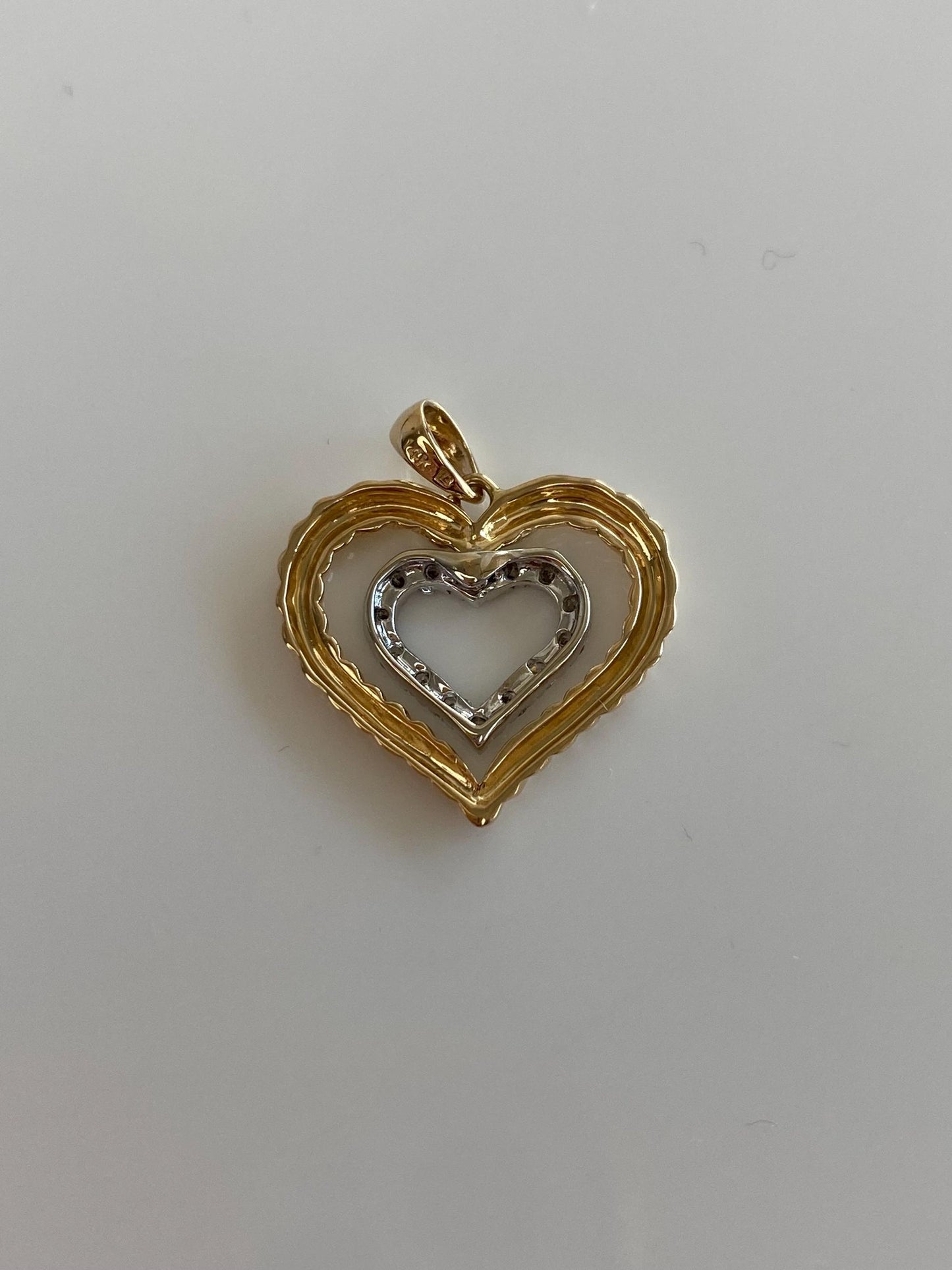 Vintage Solid 14k White & Yellow Gold Diamond Hearts Charm