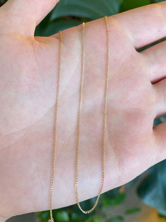 Vintage Solid 14k Yellow Gold Dainty Curb Chain Necklace - 16.5 inches