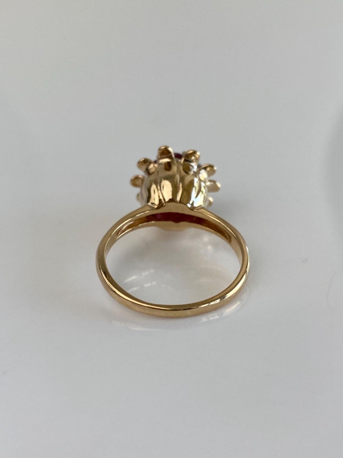Vintage Solid 14k Yellow Gold Diamond Ruby Flower Ring - Size 6.75