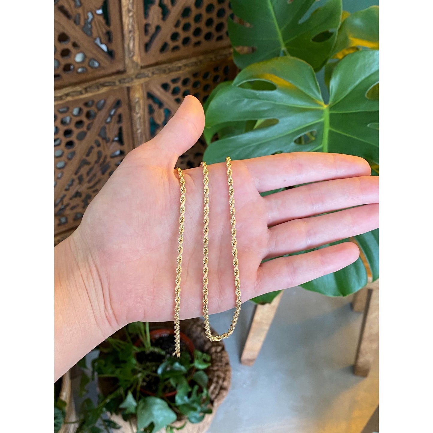 Vintage Solid 14k Yellow Gold Rope Chain Necklace - 24 inches