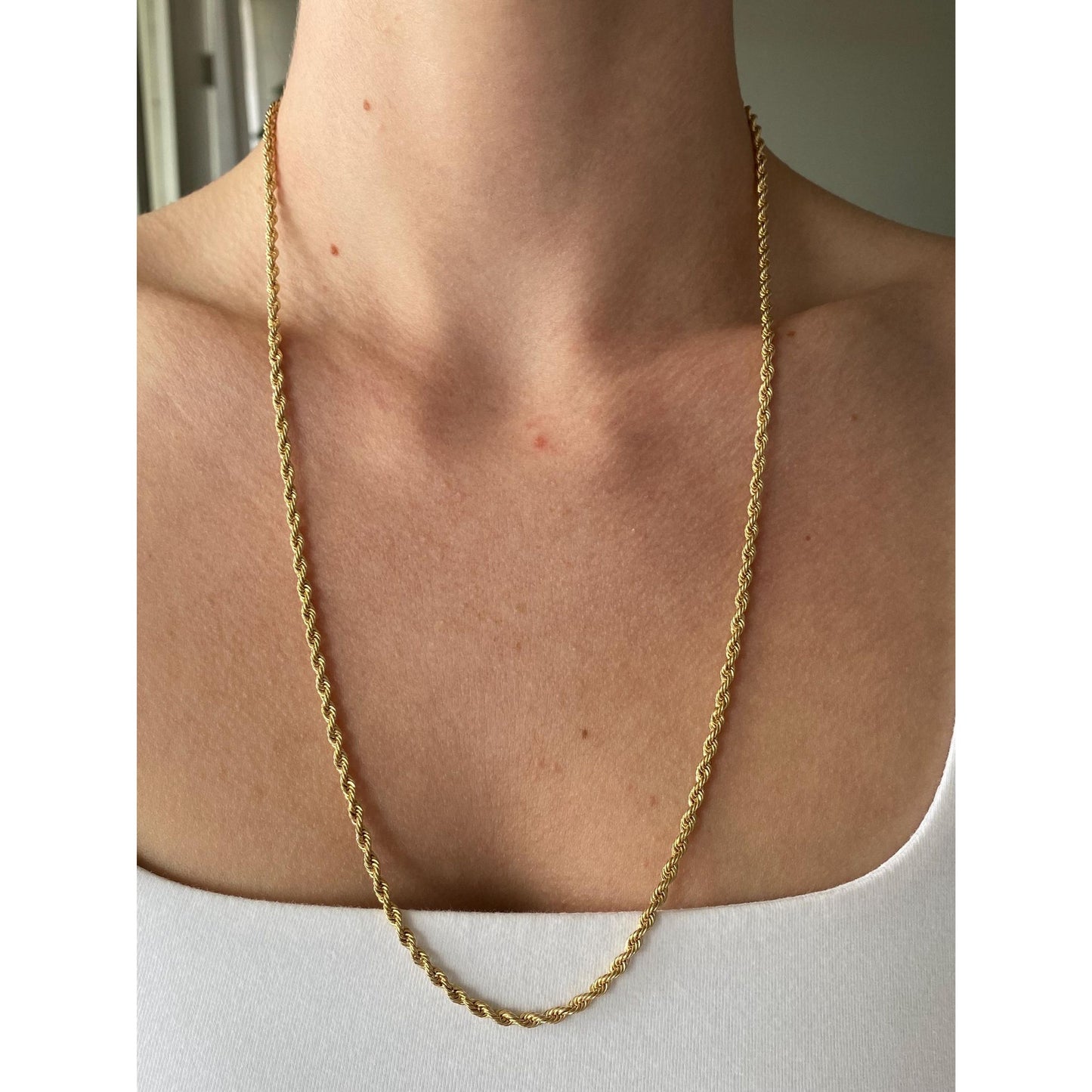 Vintage Solid 14k Yellow Gold Rope Chain Necklace - 24 inches