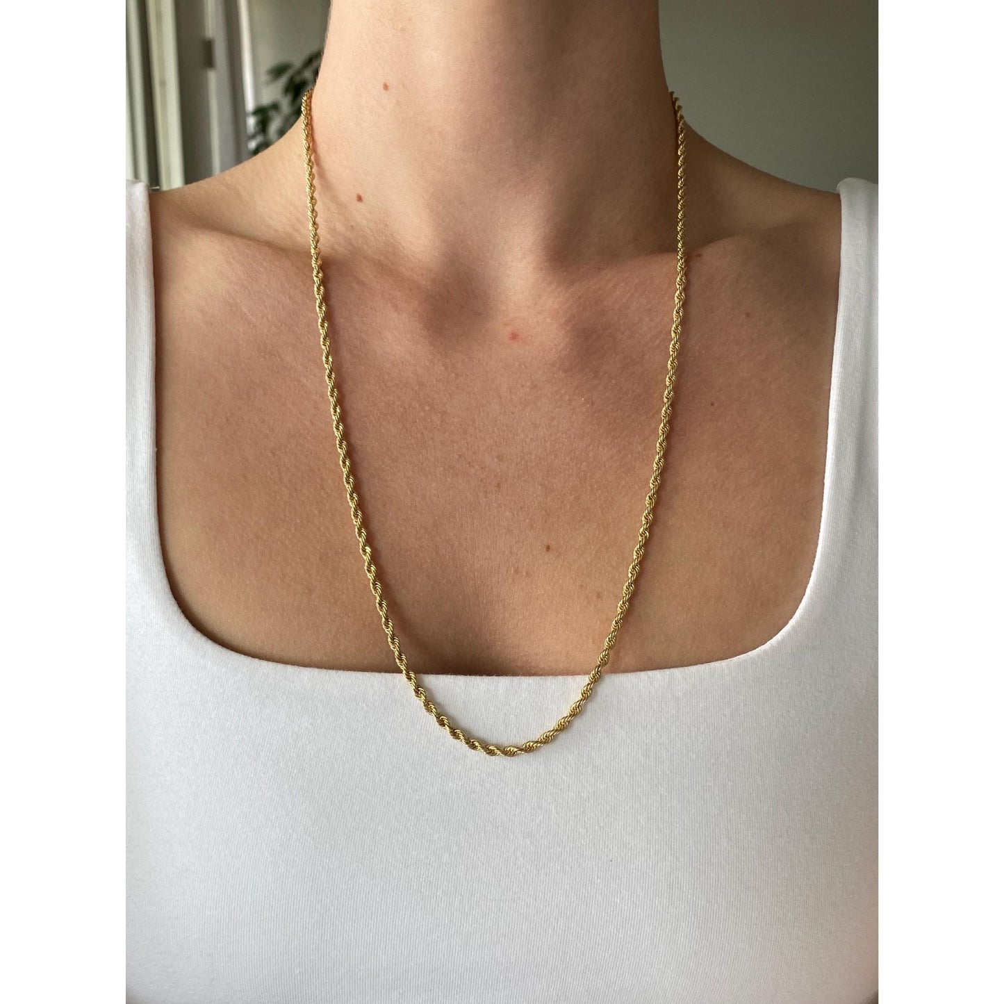 Vintage Solid 14k Yellow Gold Rope Chain Necklace - 24 inches