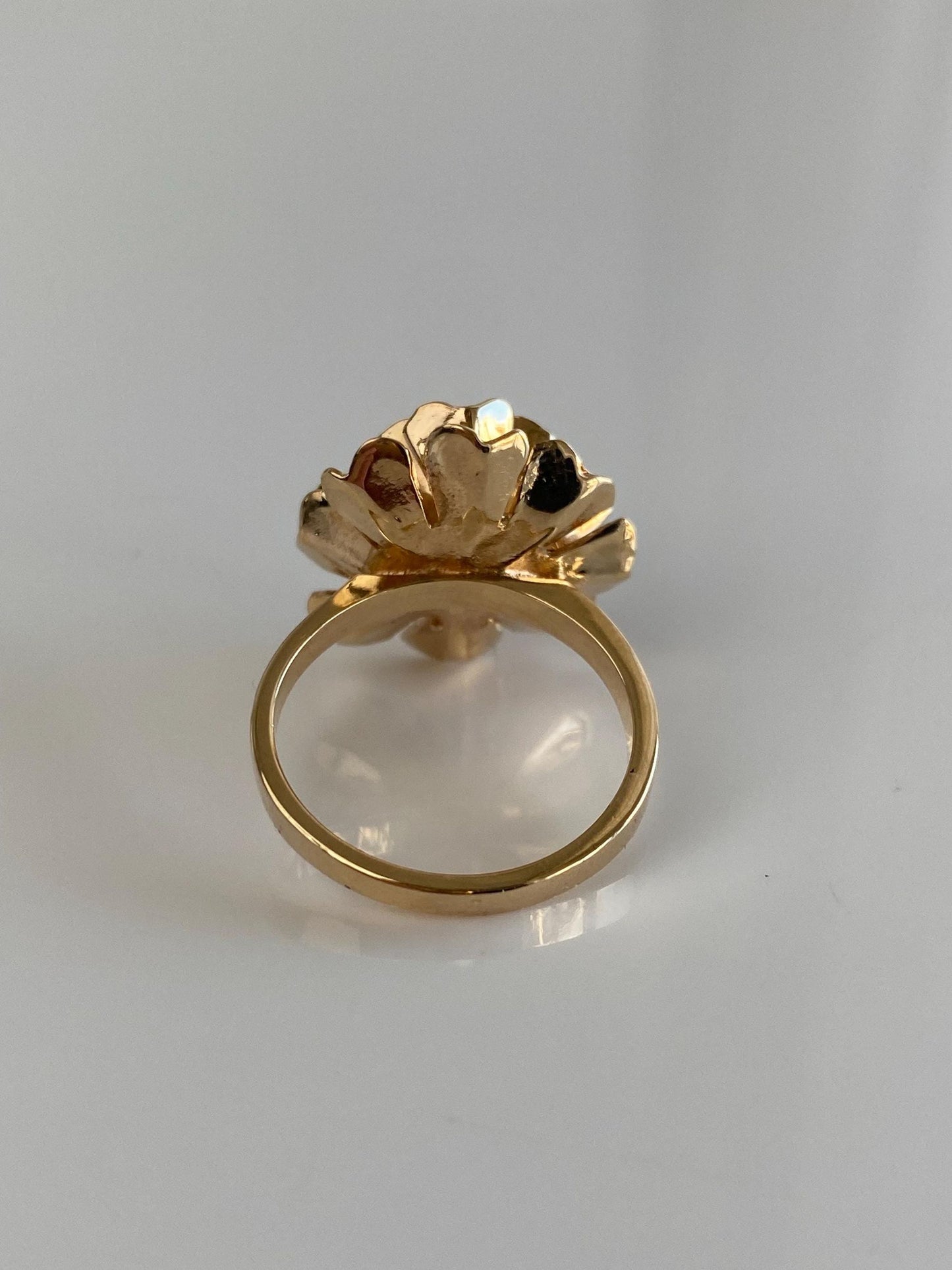 Vintage Solid 14k Yellow Gold Peacock Pearl Flower Ring - Size 6