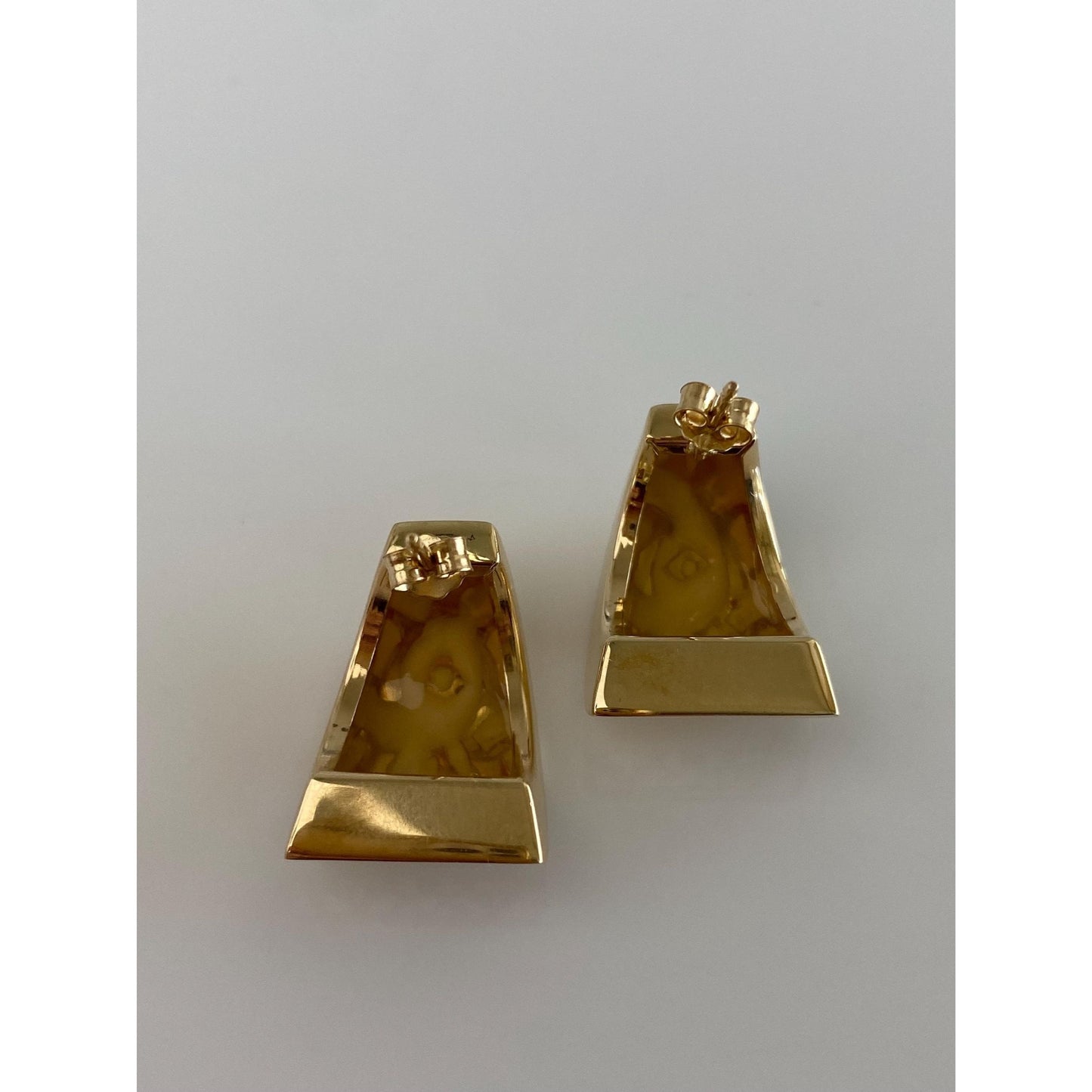 Vintage 14k Yellow Gold White Enamel Drop Earrings