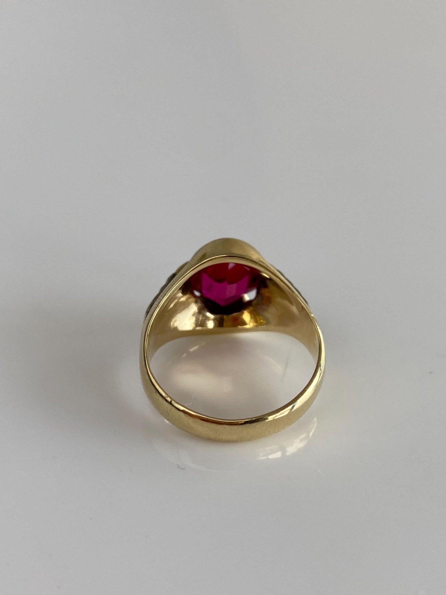 Vintage Solid 10k White & Yellow Gold Pink Sapphire Signet Ring - Size 7.25