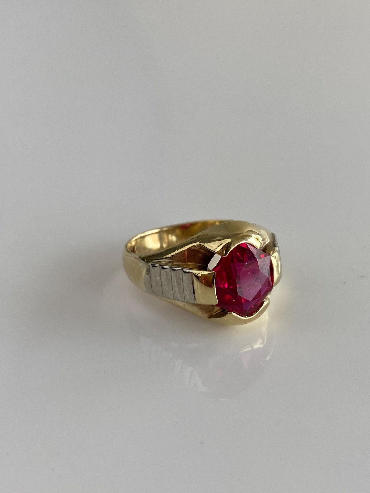 Vintage Solid 10k White & Yellow Gold Pink Sapphire Signet Ring - Size 7.25