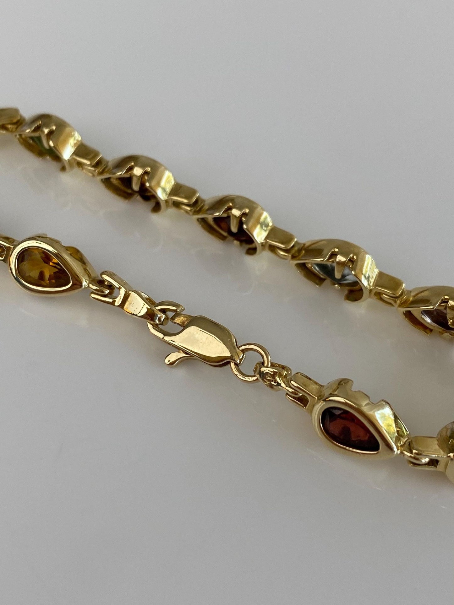 Solid 14k Yellow Gold Amethyst Garnet Citrine Topaz & Peridot Link Bracelet - 7 Inches