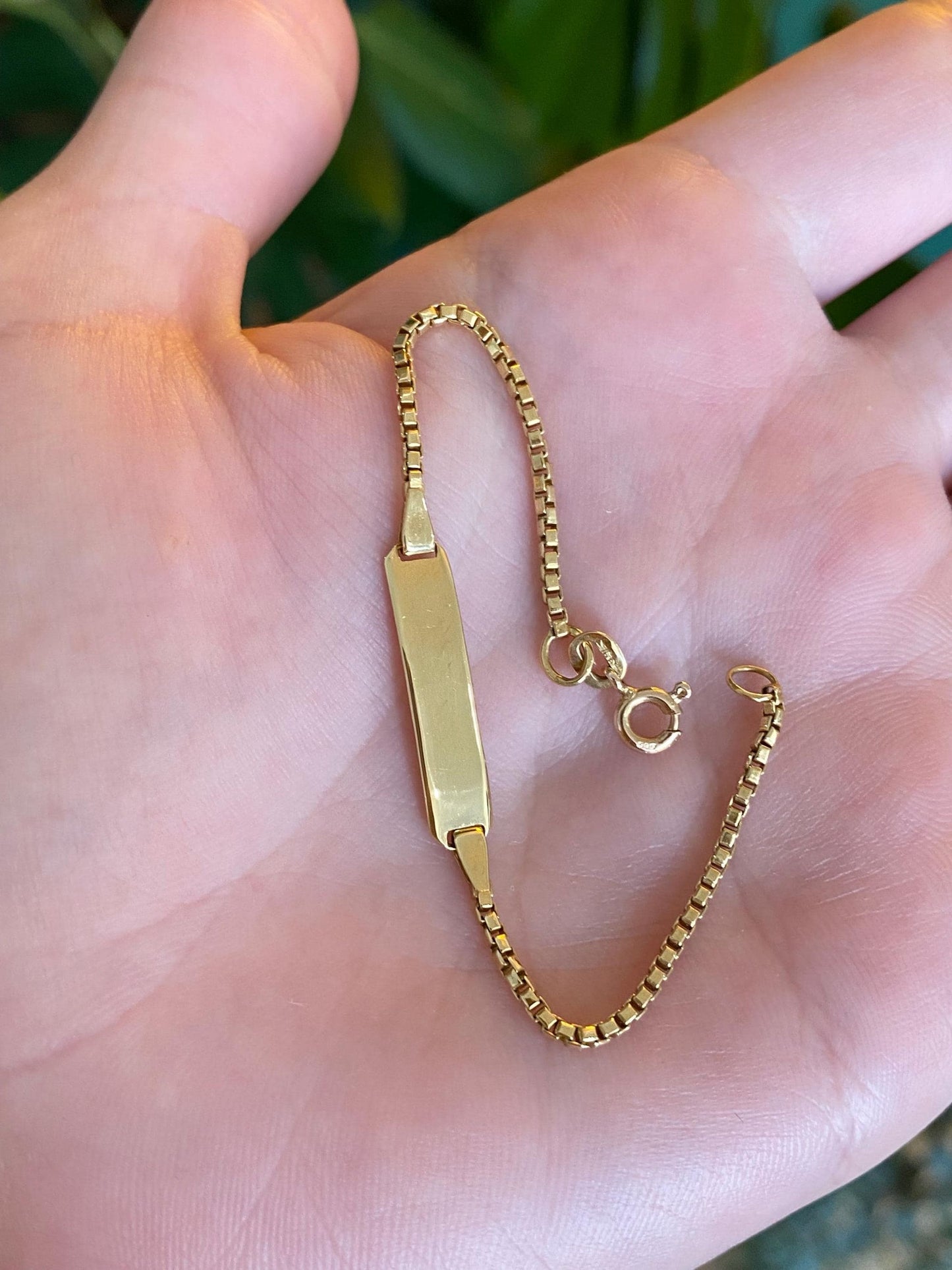 Vintage Solid 18k Yellow Gold ID Box Chain Baby Bracelet - 5.25 inches