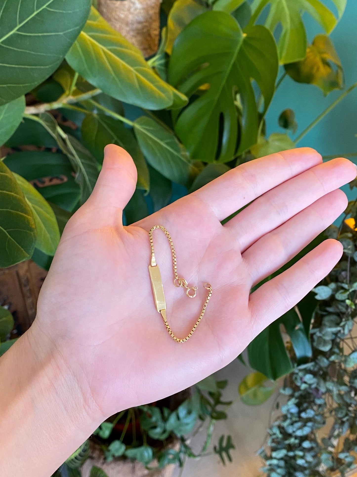 Vintage Solid 18k Yellow Gold ID Box Chain Baby Bracelet - 5.25 inches