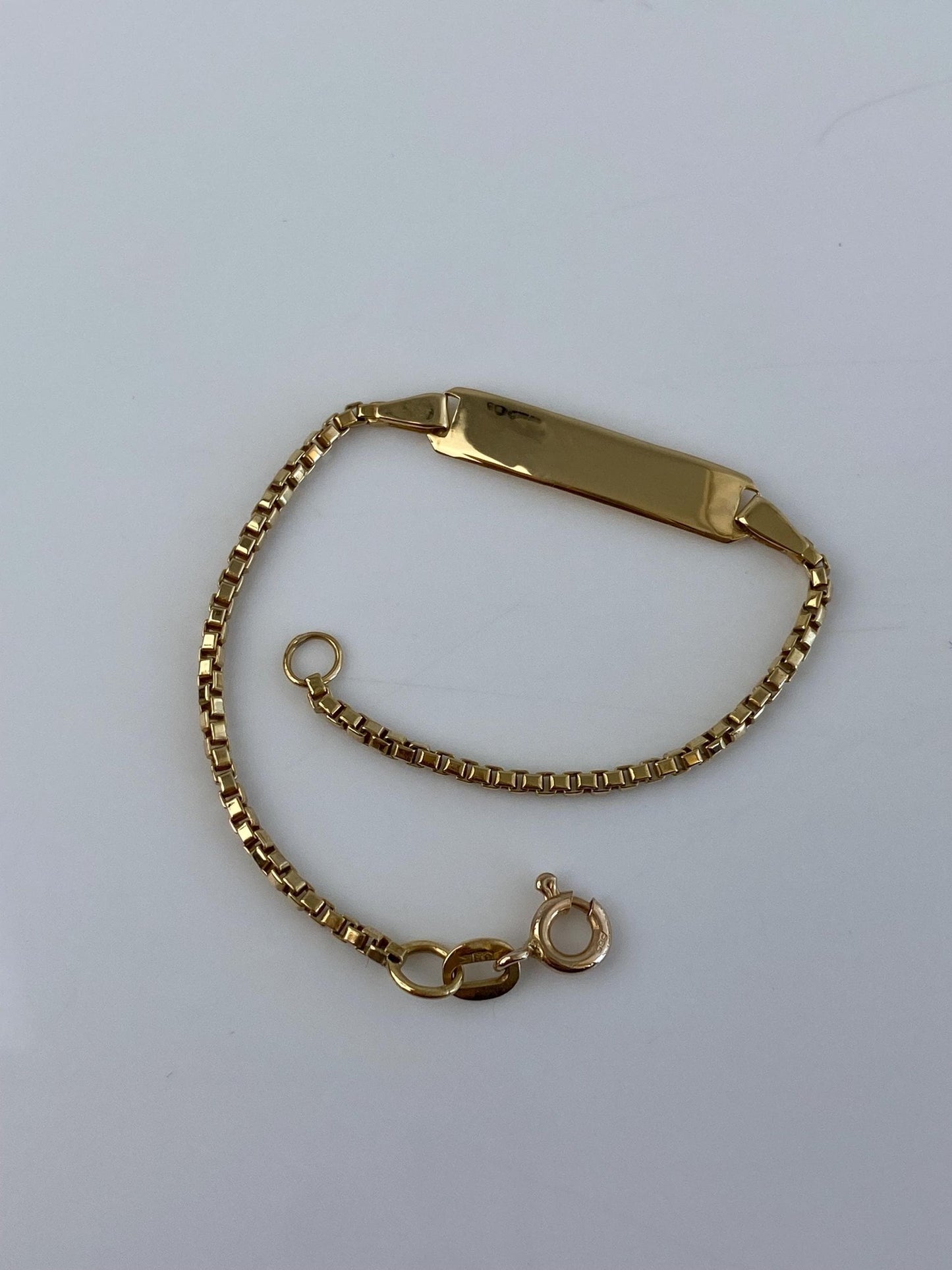 Vintage Solid 18k Yellow Gold ID Box Chain Baby Bracelet - 5.25 inches