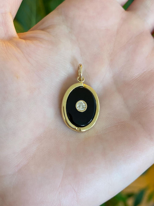 Vintage Solid 18k Yellow Gold Diamond Black Onyx Cufflink Conversion Charm