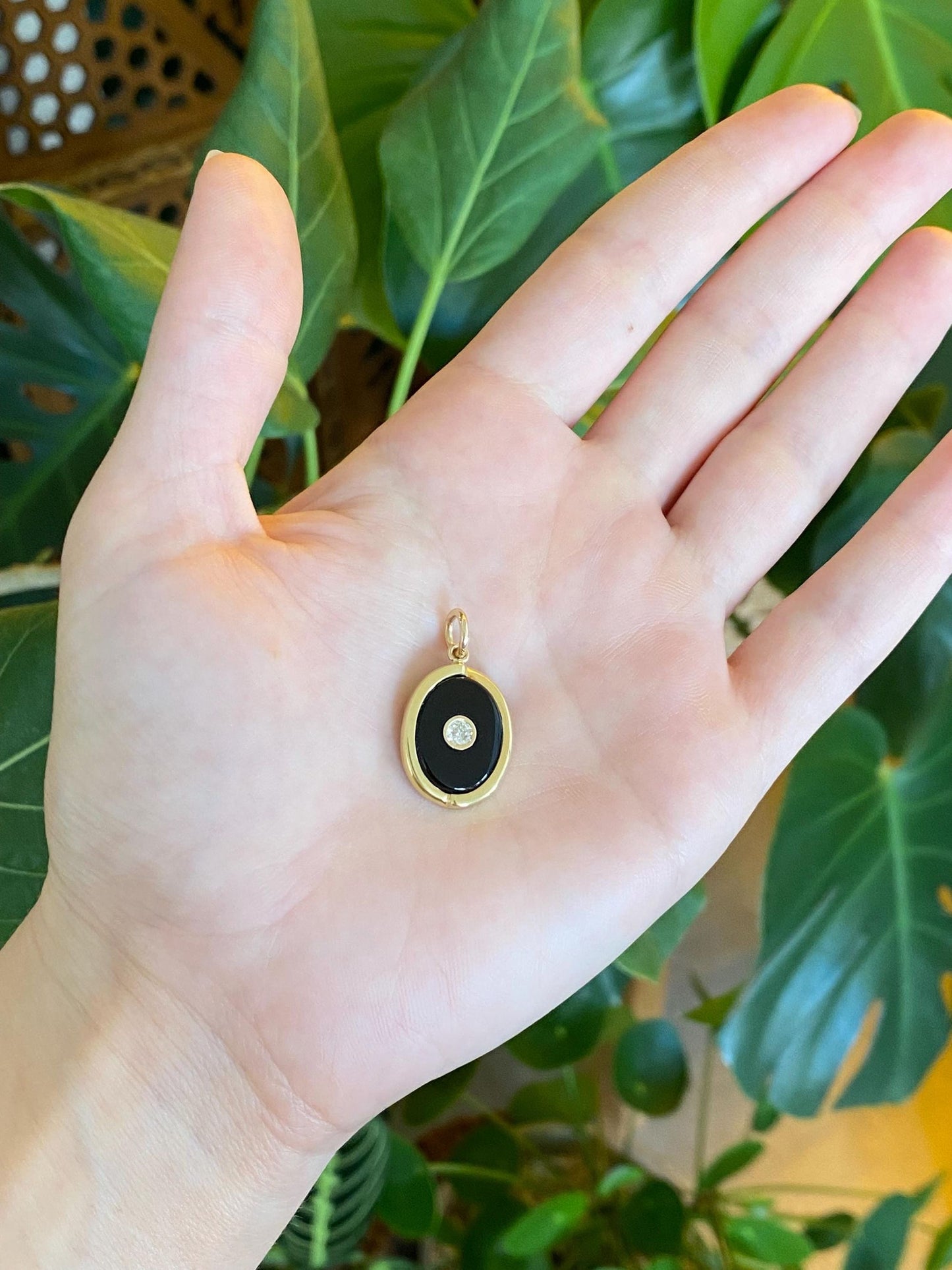 Vintage Solid 18k Yellow Gold Diamond Black Onyx Cufflink Conversion Charm