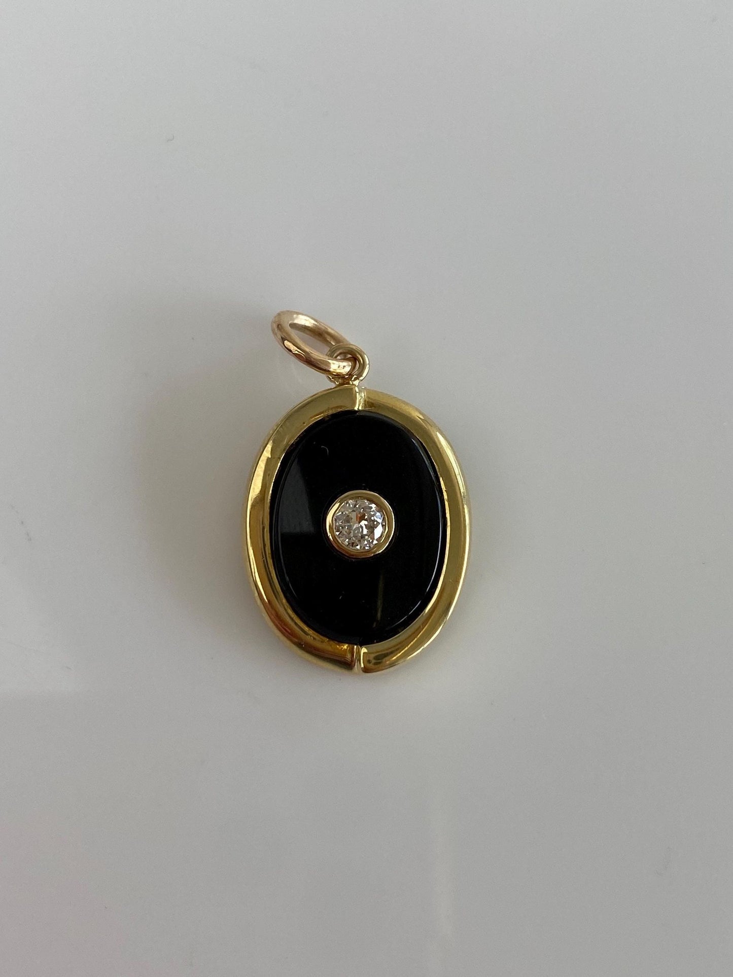 Vintage Solid 18k Yellow Gold Diamond Black Onyx Cufflink Conversion Charm